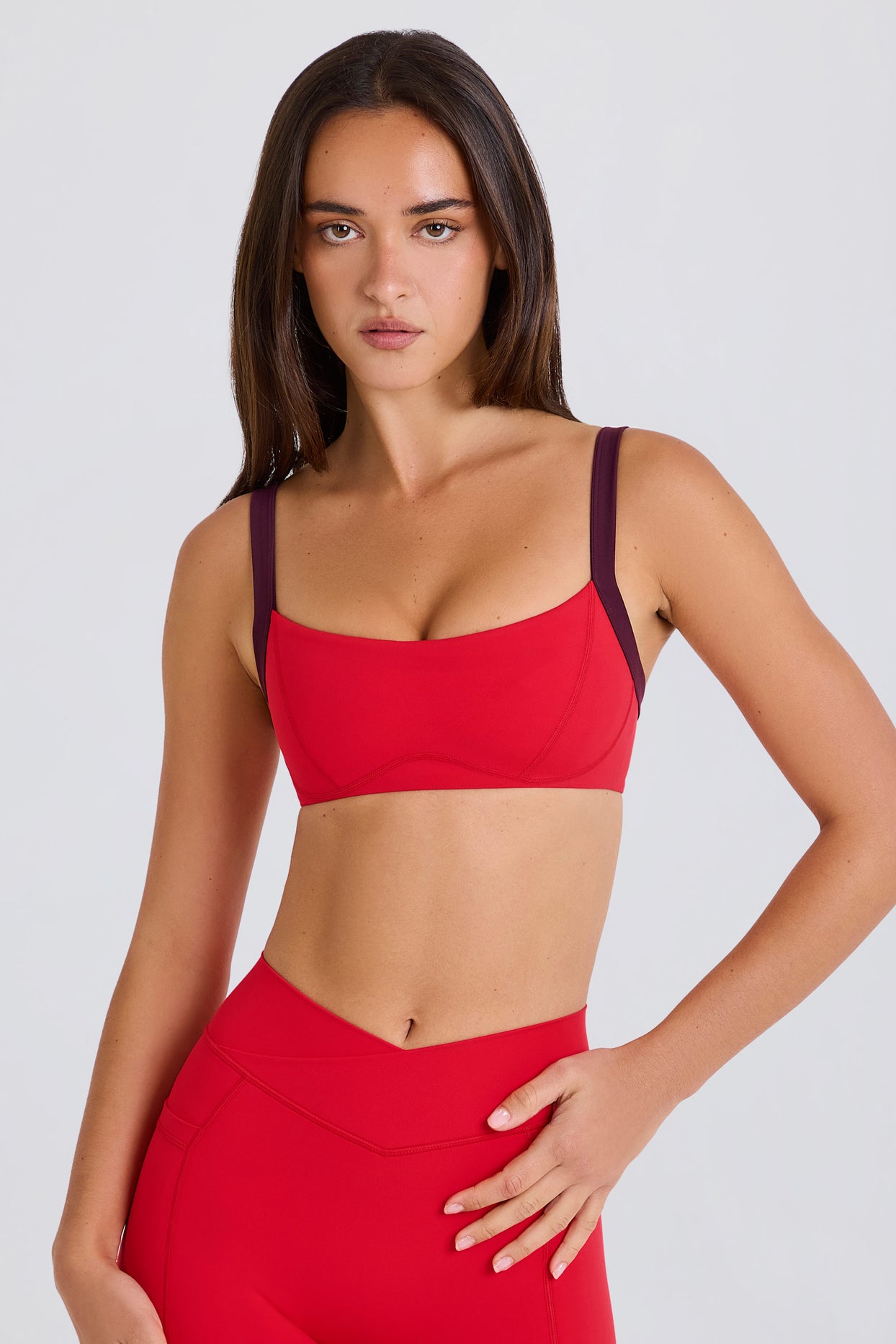 Soft Active Contrast-Trim Sports Bra in Strawberry - 6