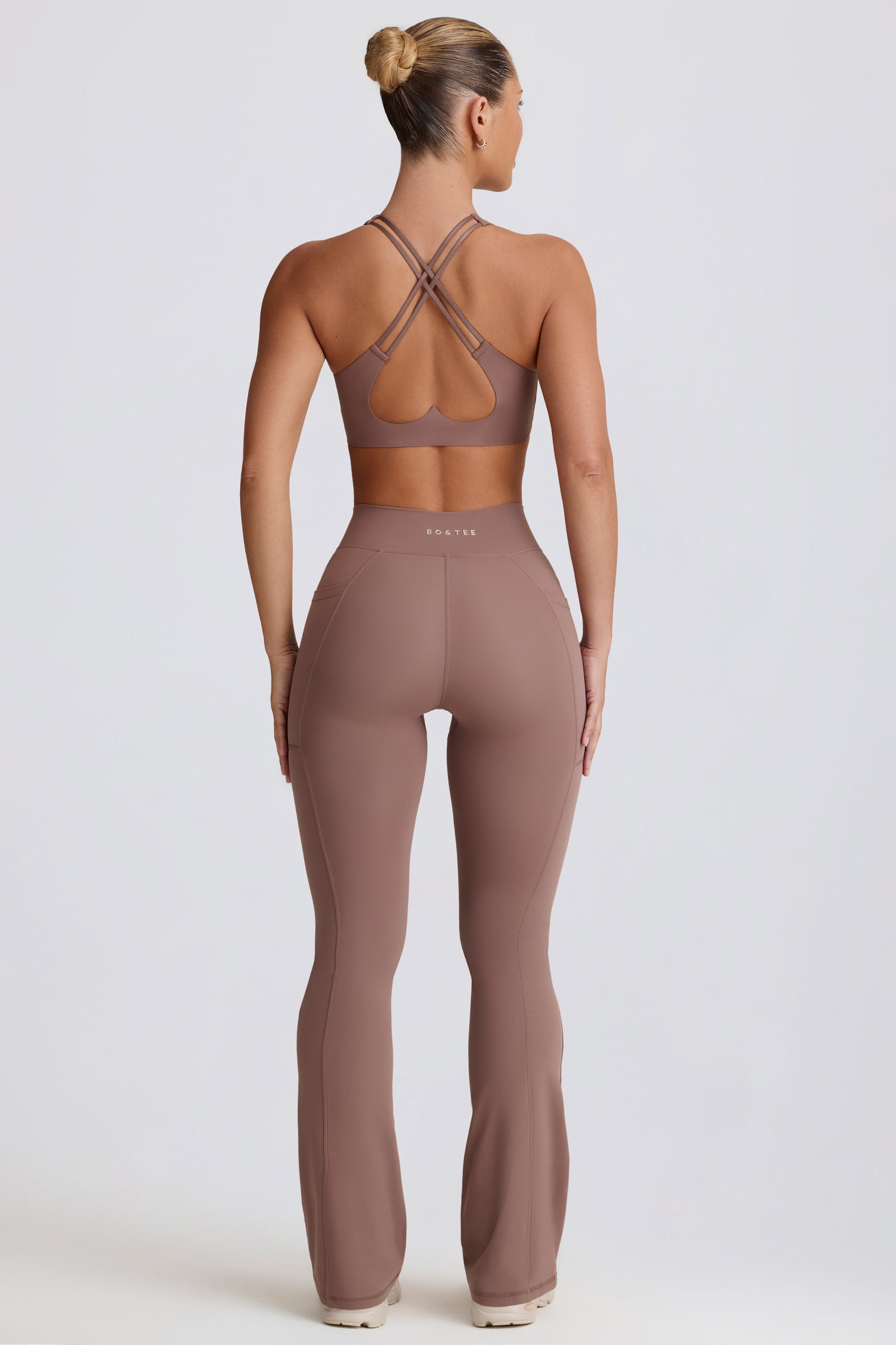Soft Active V-Waist Pocket Flared Leggings in Mocha - 2