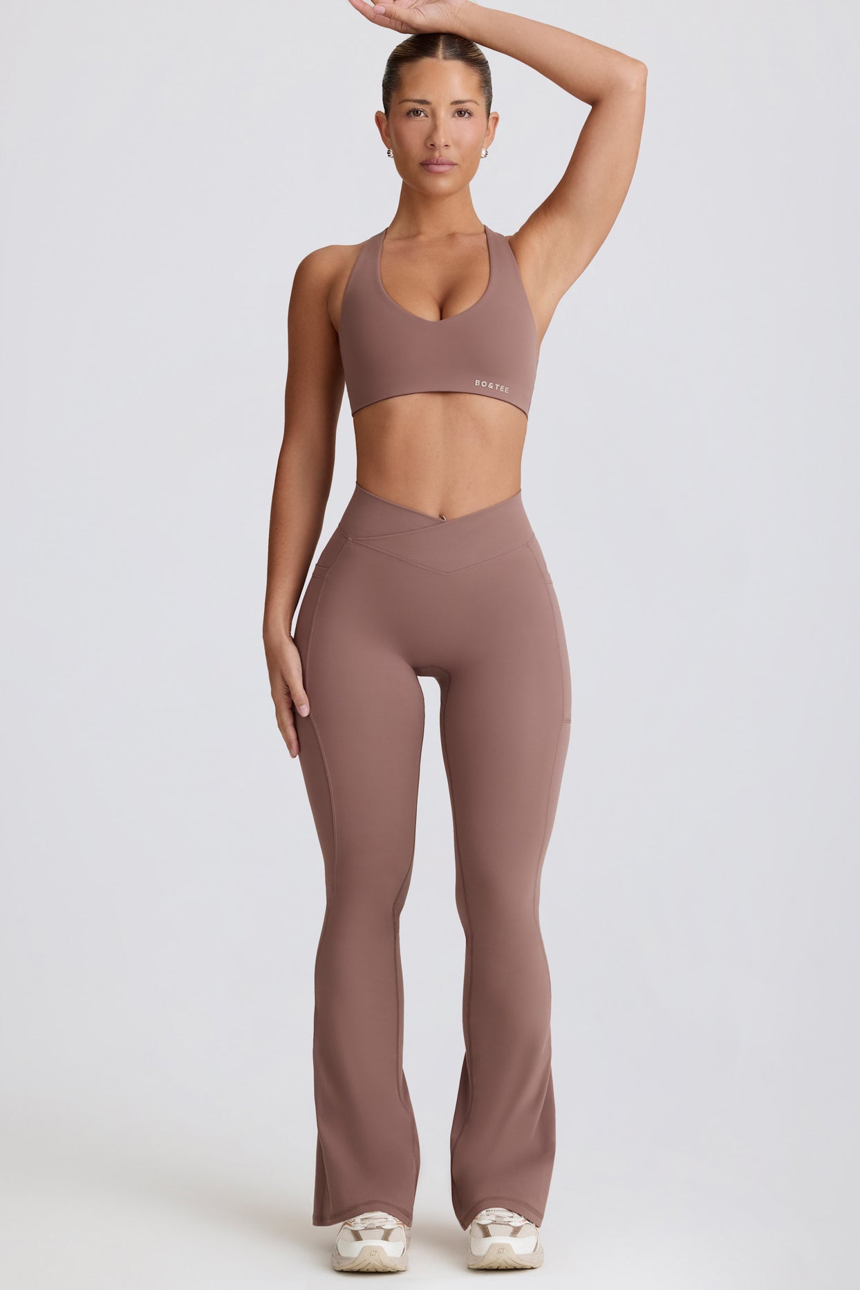 Soft Active V-Waist Pocket Flared Leggings in Mocha - 6