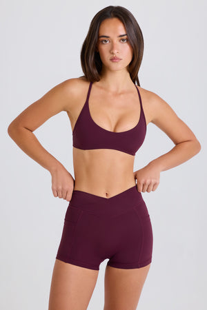 Soft Active V-Waist Pocket Mini Shorts in Burgundy
