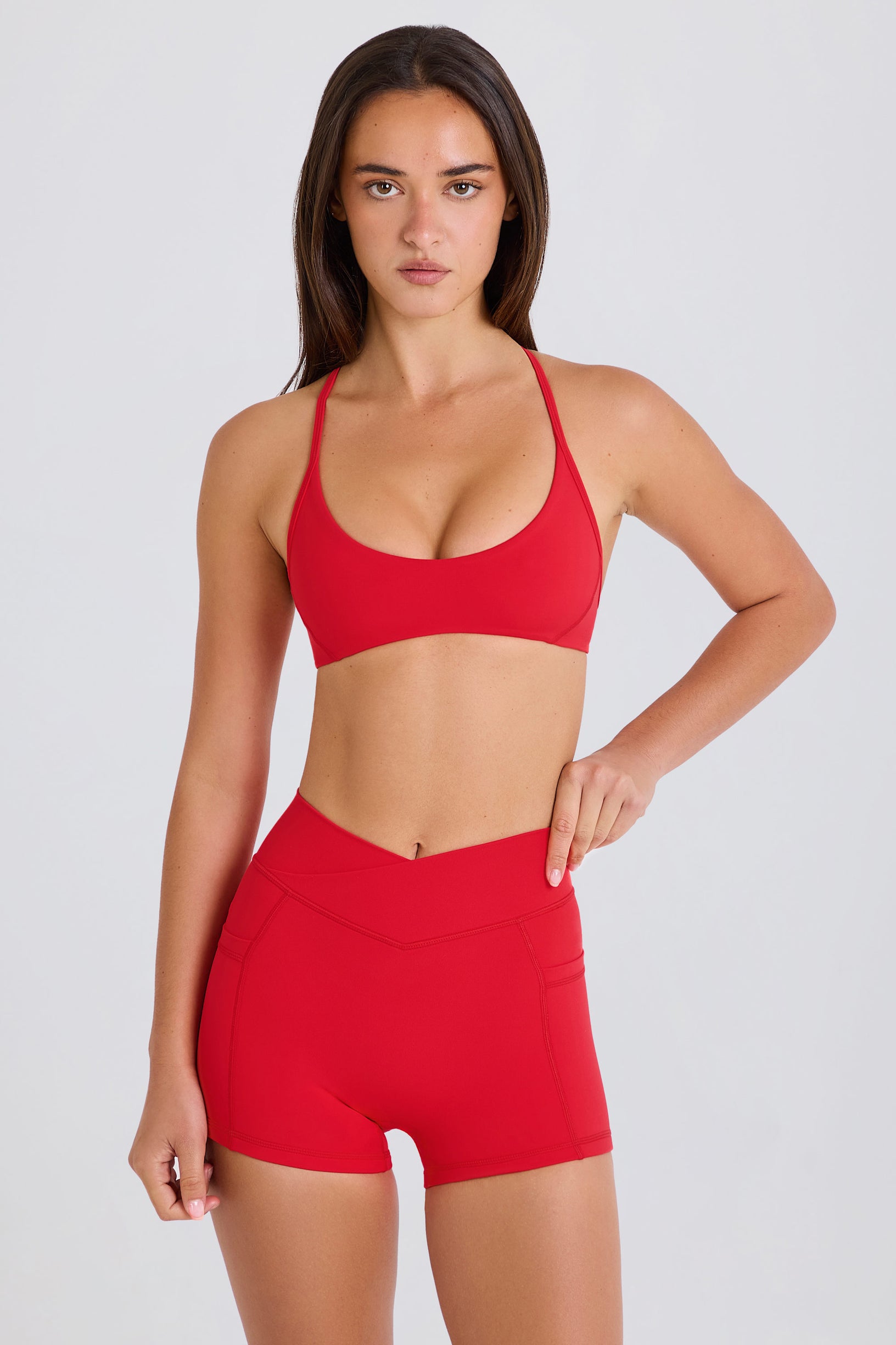 Soft Active Pocket V-Waist Mini Shorts in Strawberry - 1