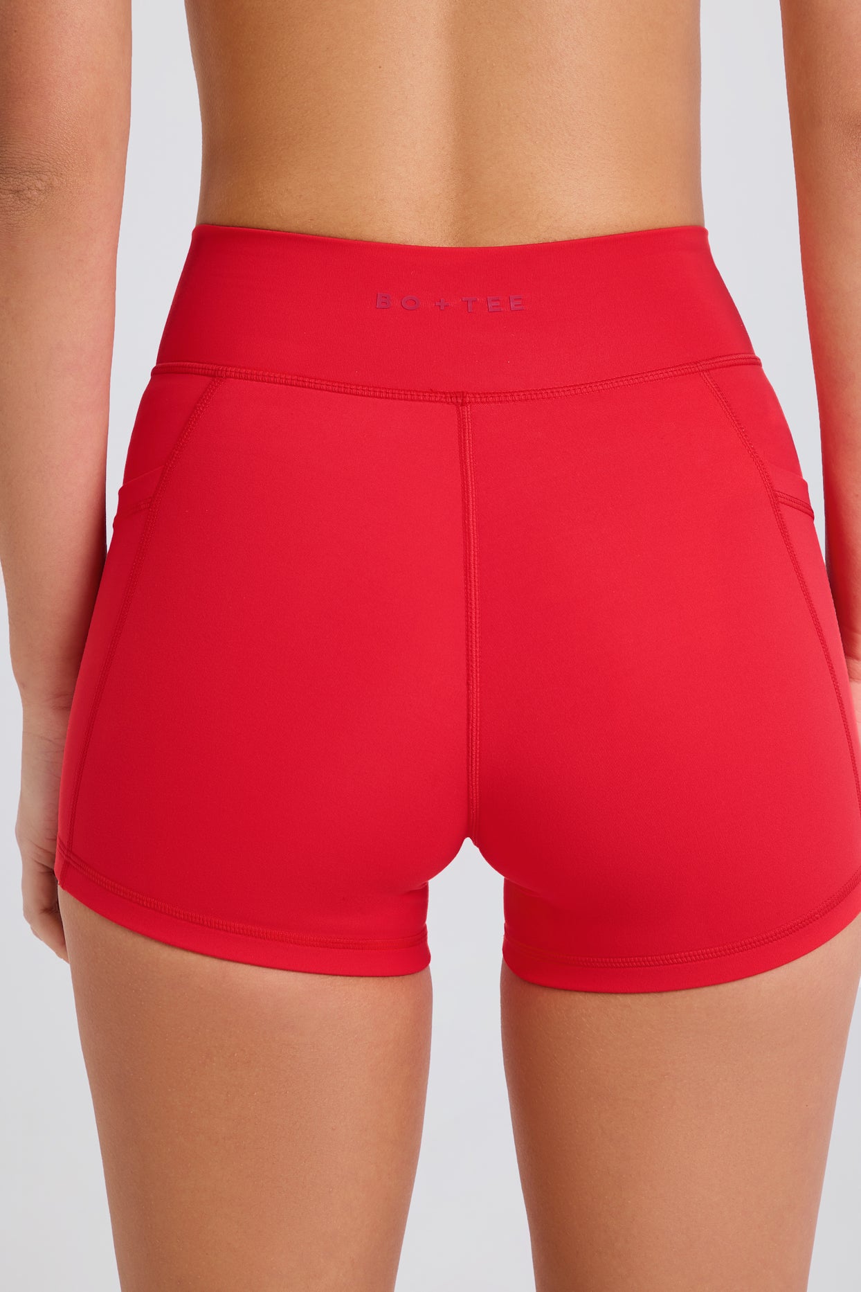 Soft Active Pocket V-Waist Mini Shorts in Strawberry - 4