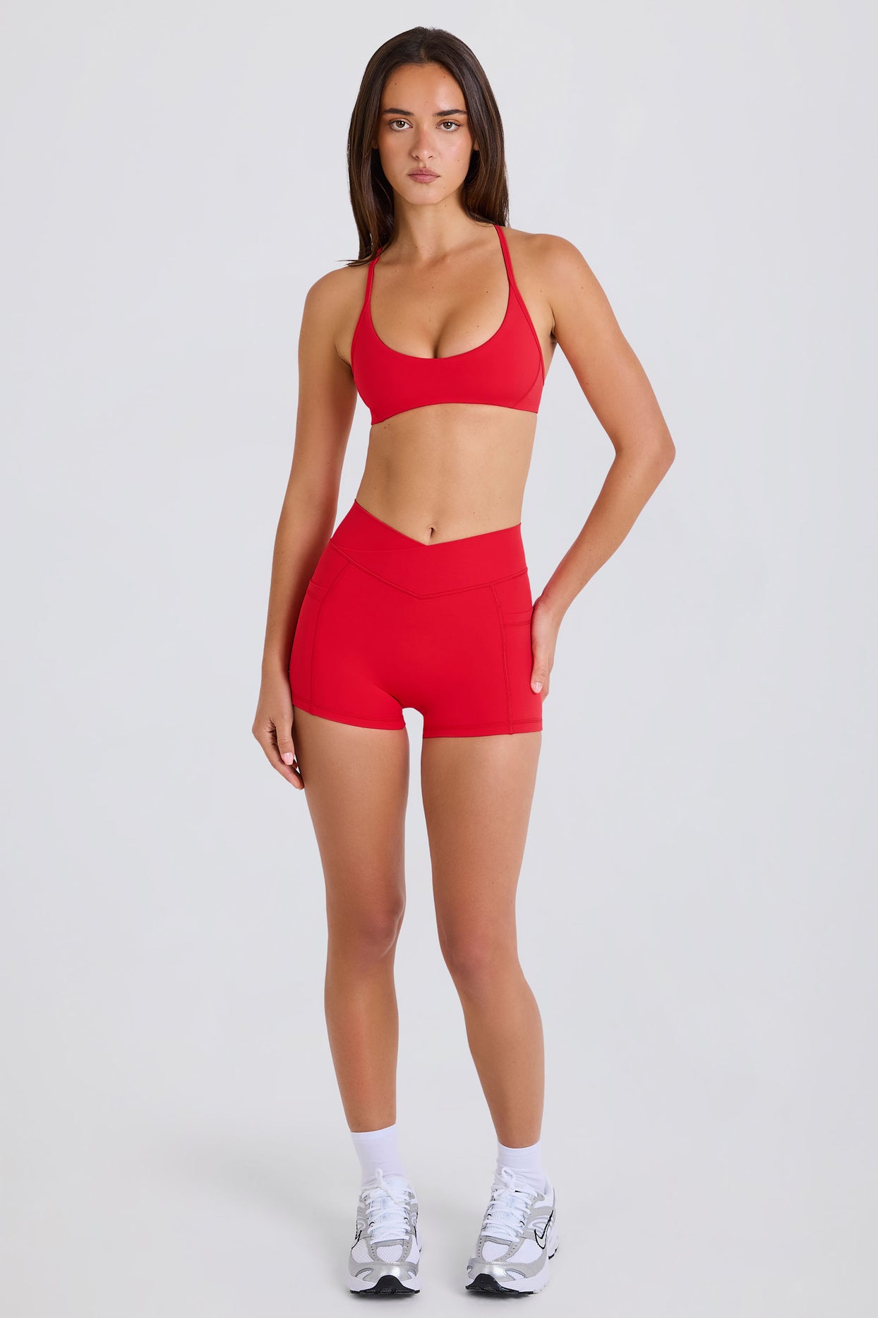 Soft Active Pocket V-Waist Mini Shorts in Strawberry - 5