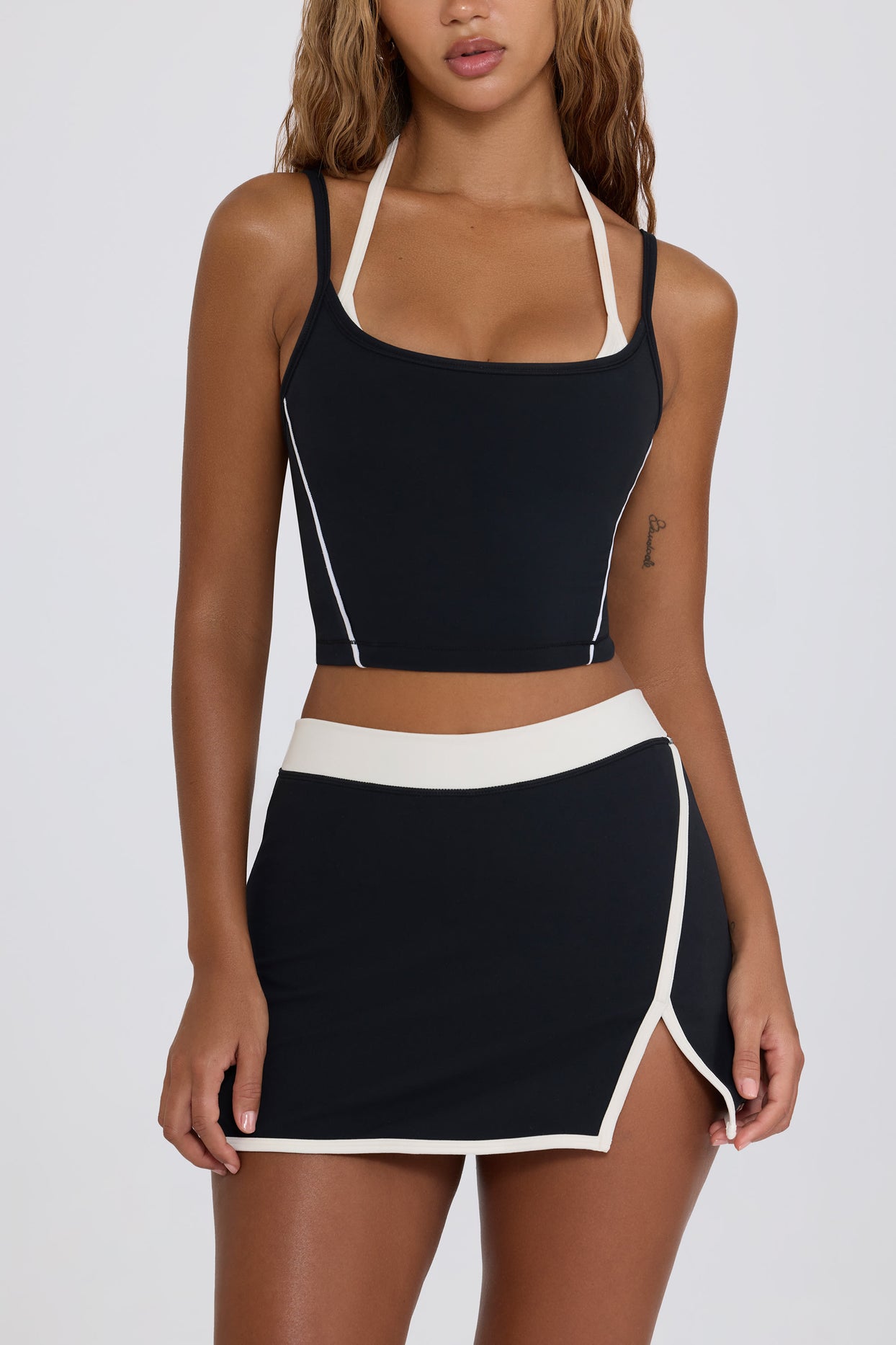 Soft Active Layered Cropped Tank Top in Black - 4