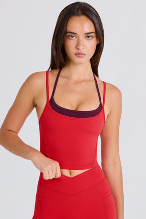 Soft Active Layered Cropped Tank Top in Strawberry Red