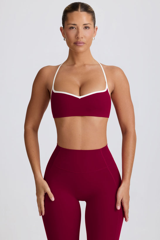 Soft Active Sweetheart-Neck Sports Bra in Burgundy