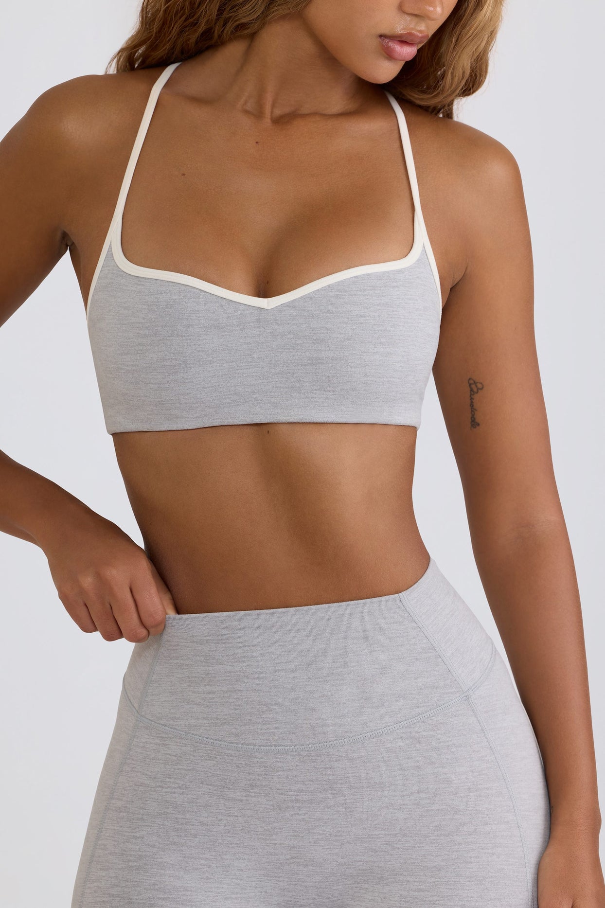 Soft Active Sweetheart-Neck Sports Bra in Grey Marl - 4