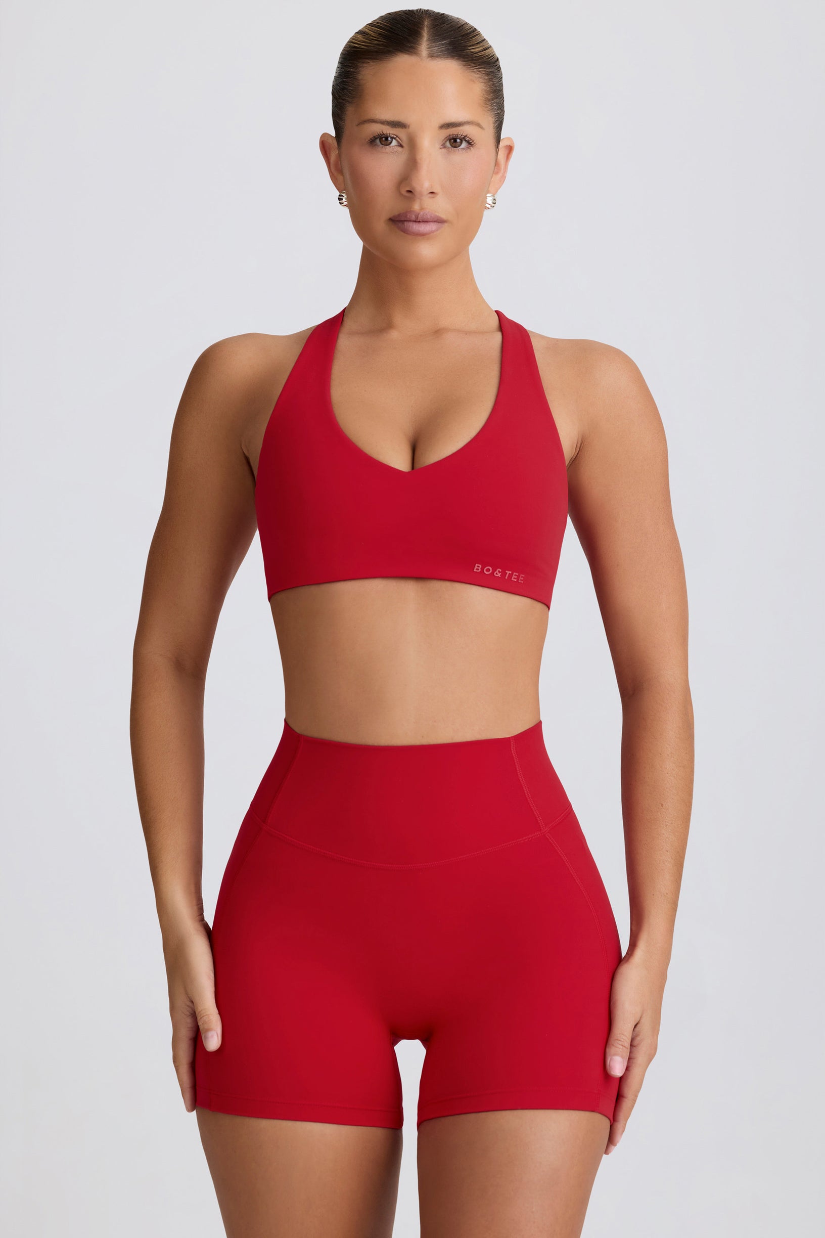 Soft Active V-Neck Sports Bra in Hot Red - 2