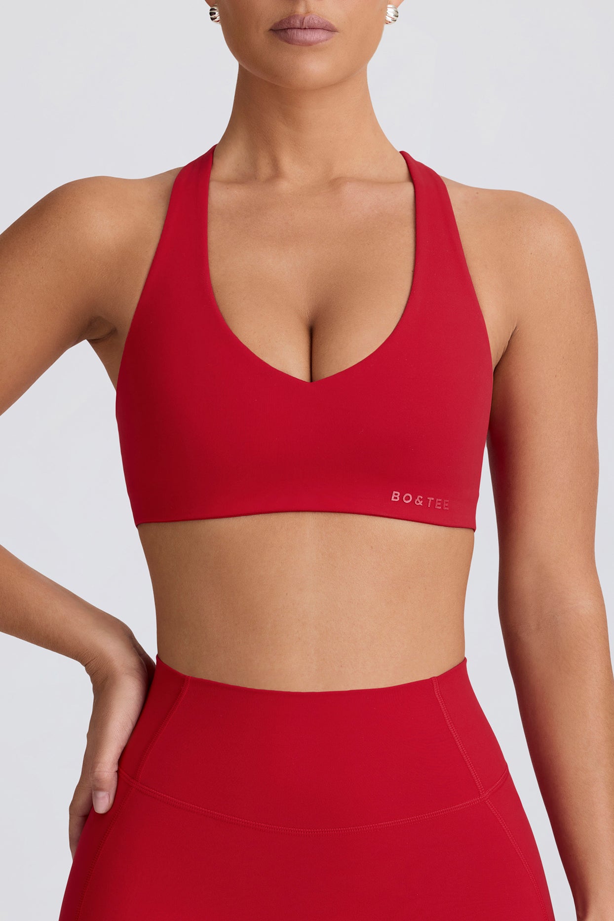 Soft Active V-Neck Sports Bra in Hot Red - 4
