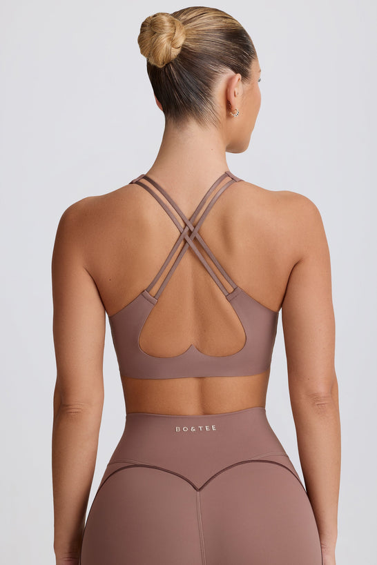 Soft Active V-Neck Sports Bra in Mocha