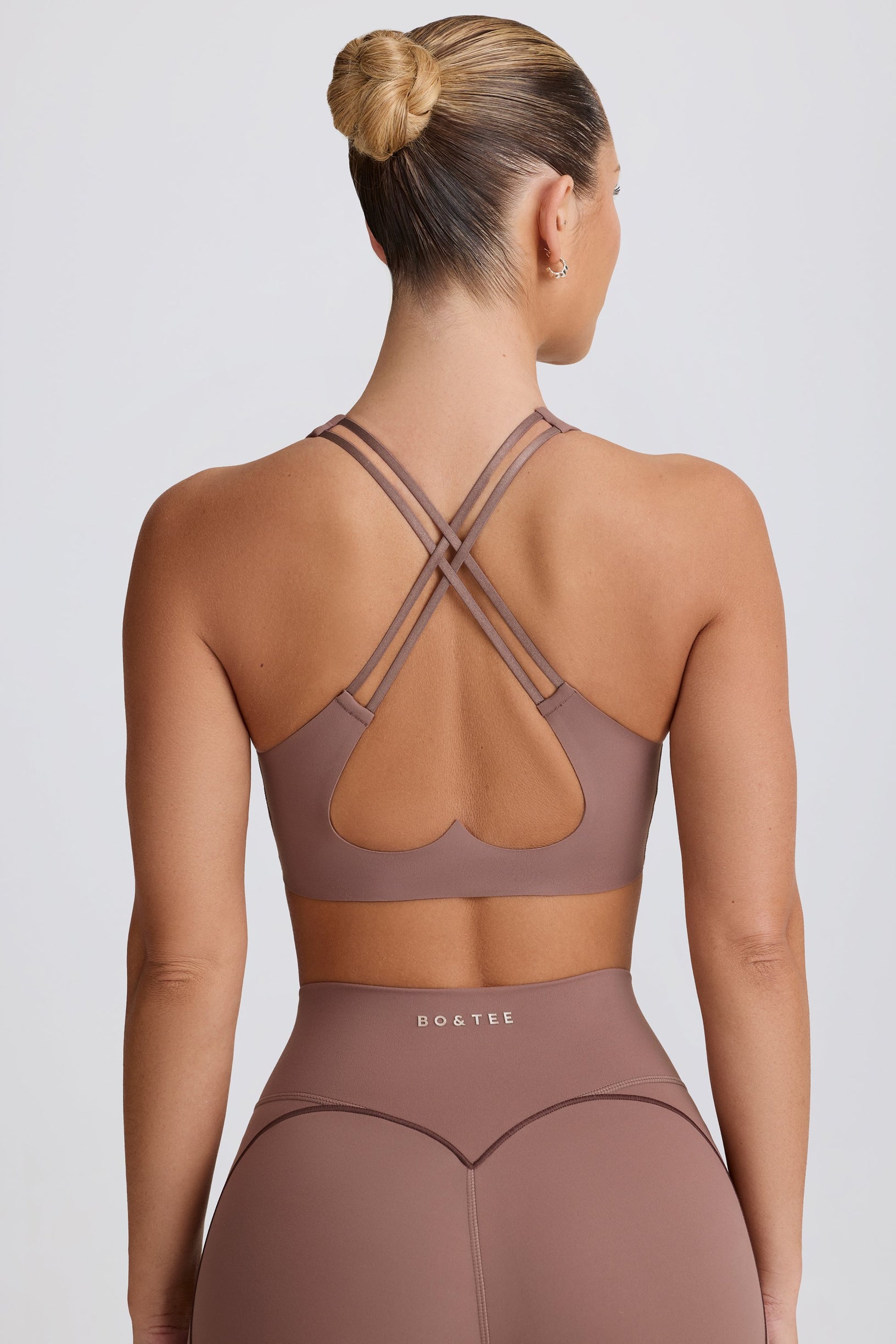 Soft Active V-Neck Sports Bra in Mocha - 1