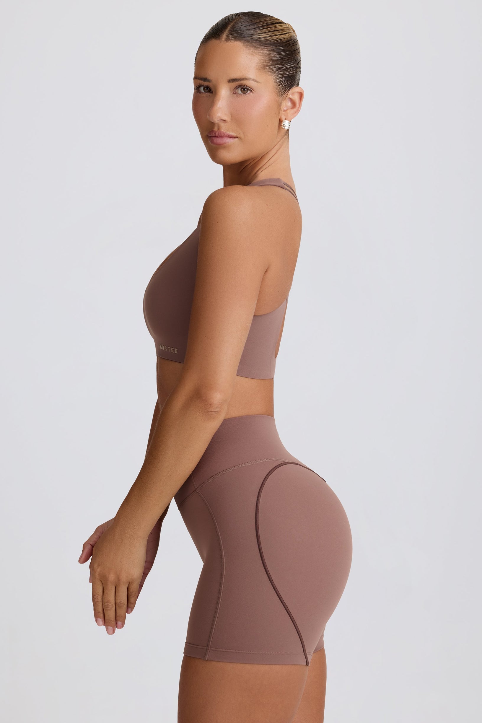 Soft Active V-Neck Sports Bra in Mocha - 2