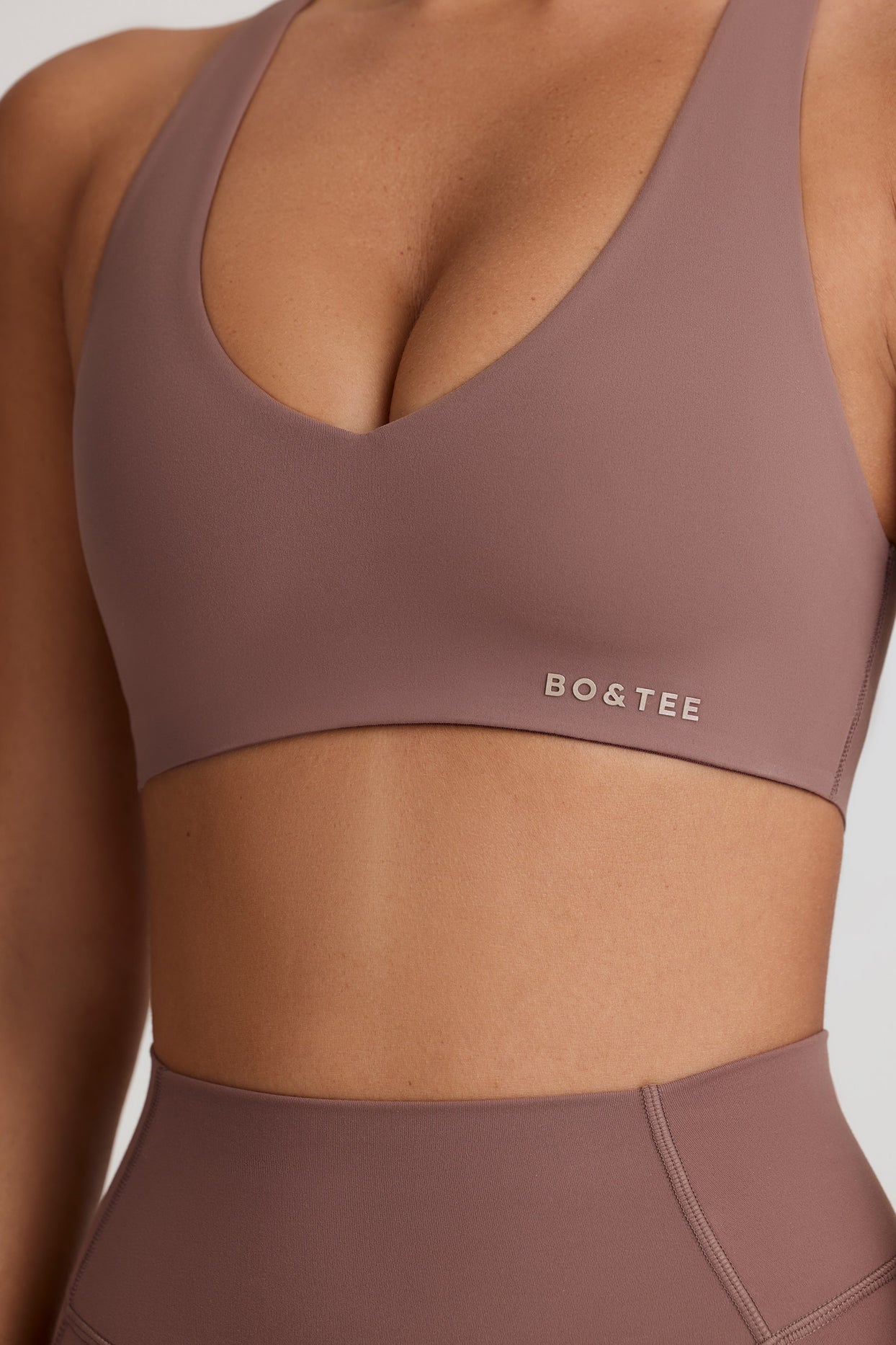 Soft Active V-Neck Sports Bra in Mocha - 4