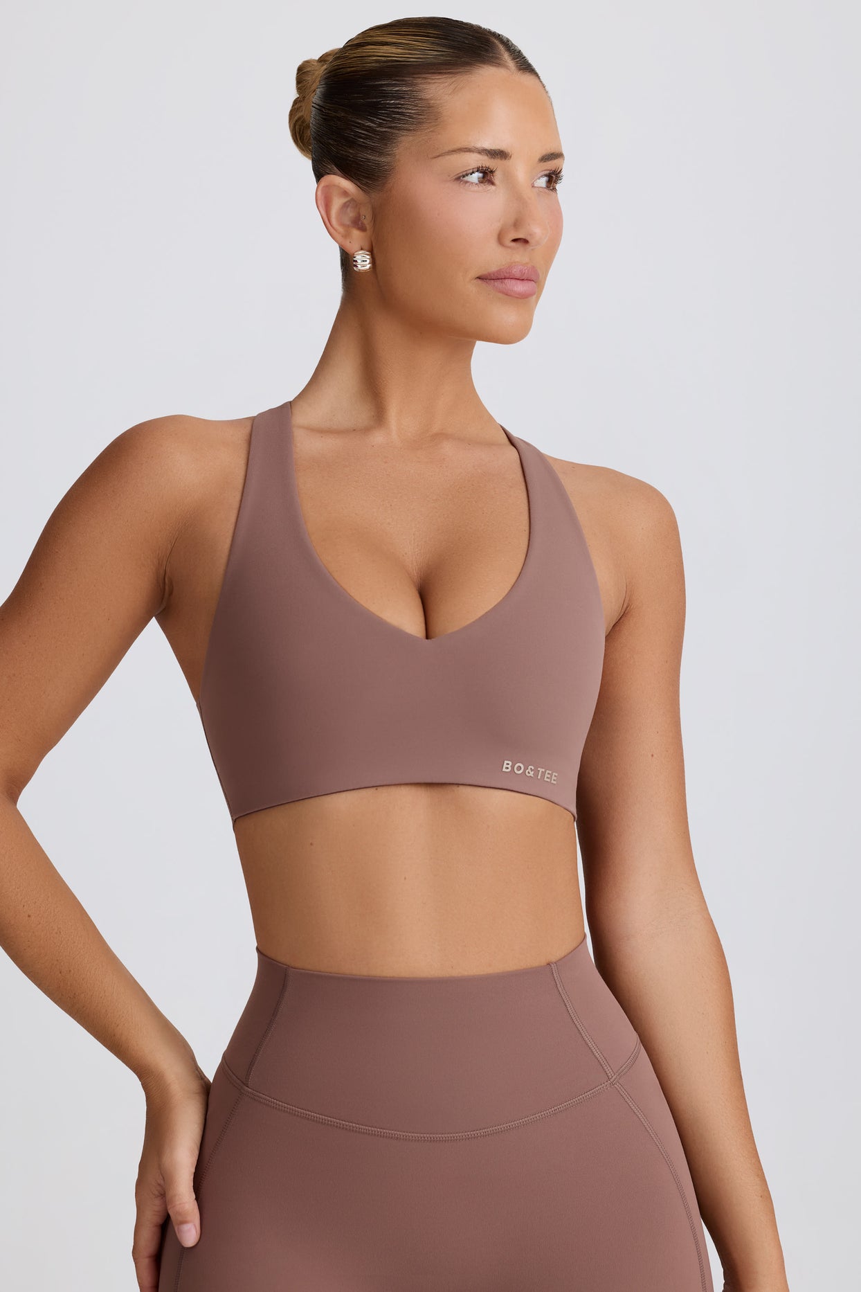 Soft Active V-Neck Sports Bra in Mocha - 5