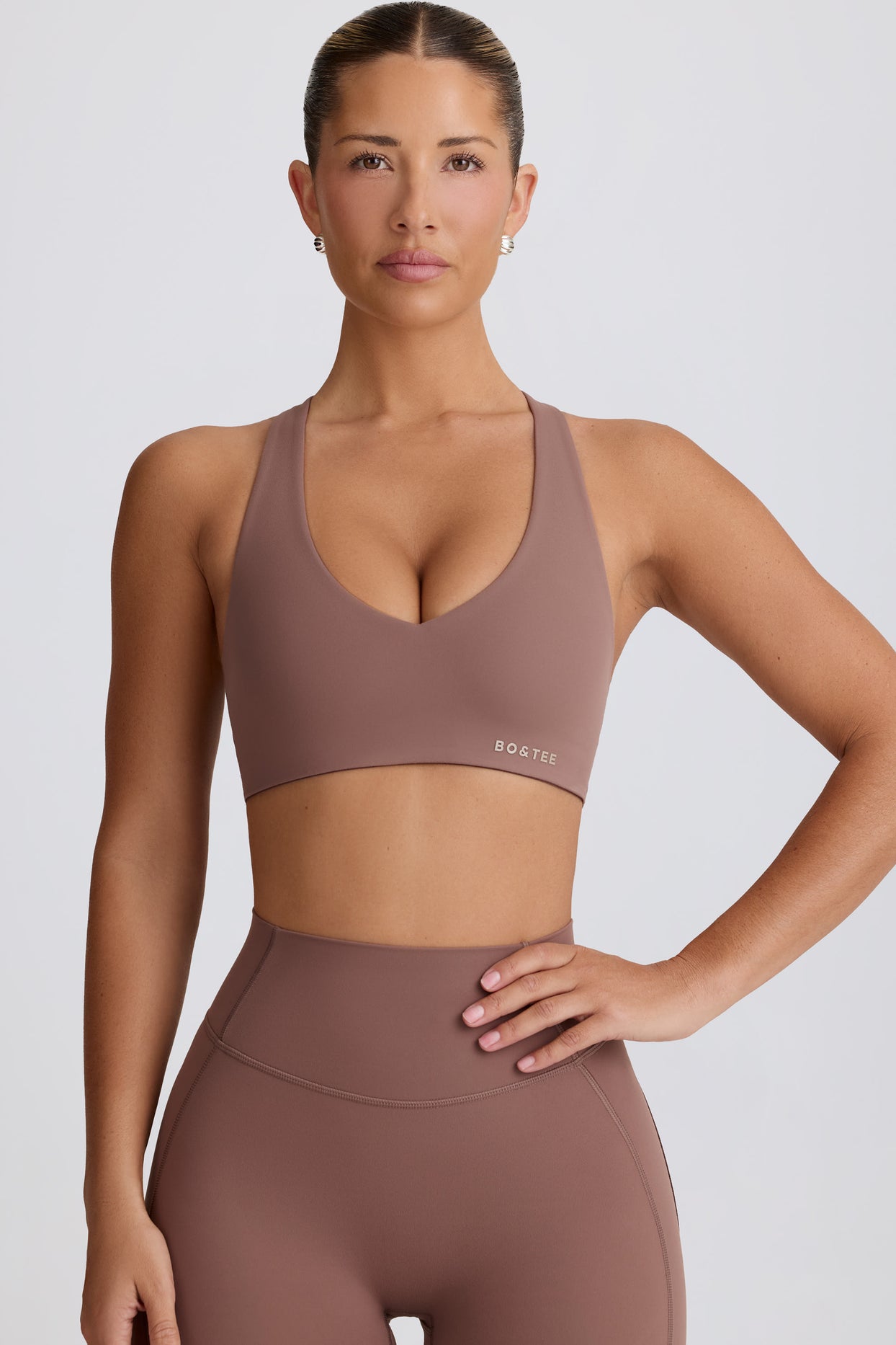Soft Active V-Neck Sports Bra in Mocha - 6