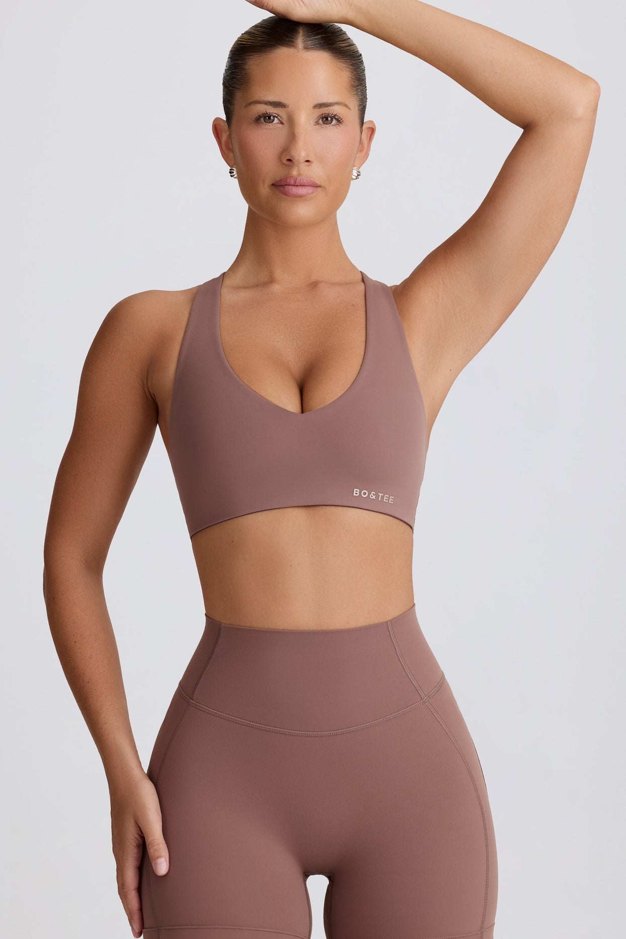Soft Active V-Neck Sports Bra in Mocha - 7