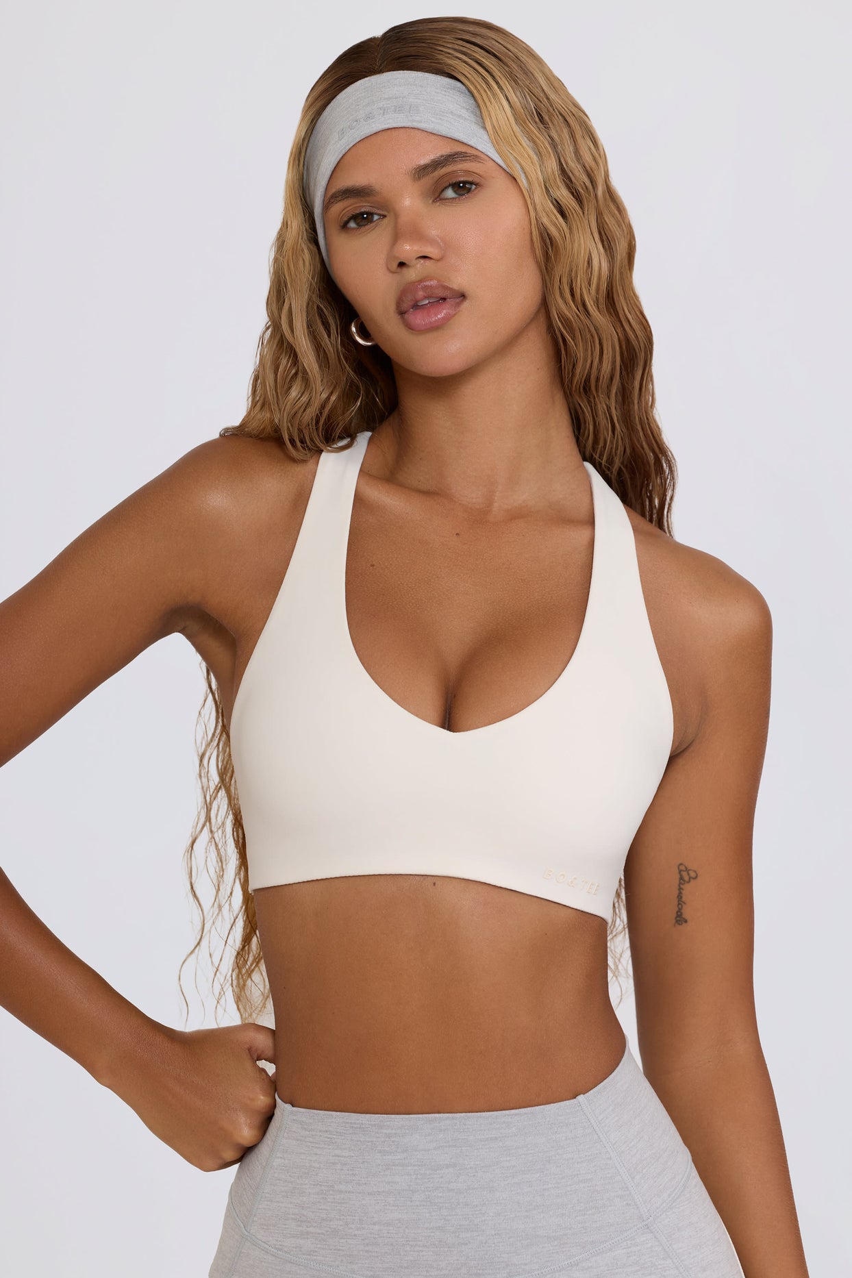 Soft Active V-Neck Sports Bra in White - 3