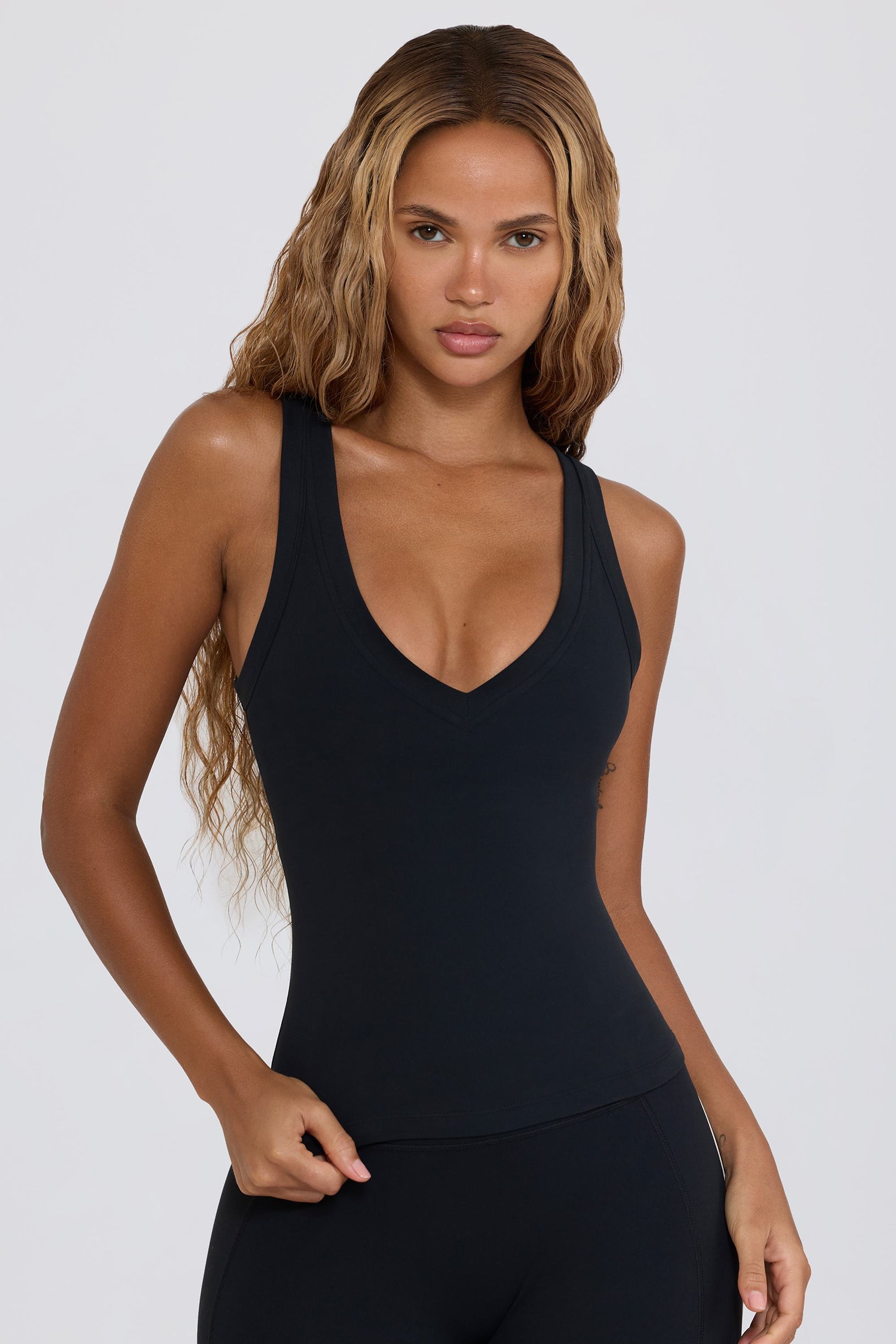 Soft Active V-Neck Tank Top in Black - 1