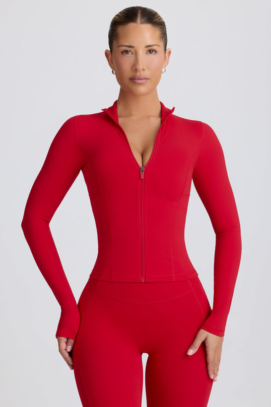 Soft Active Zip-Up Jacket in Hot Red