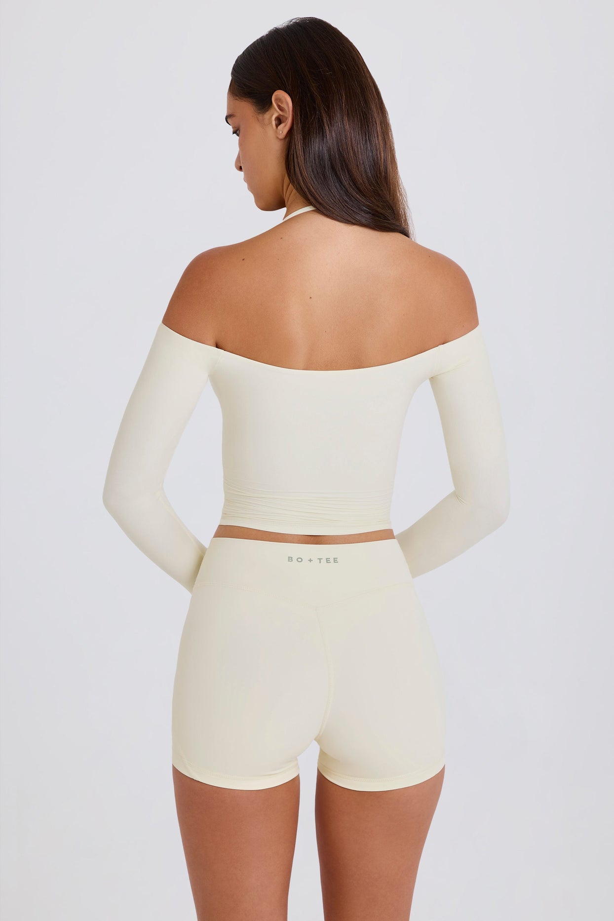 Soft Jersey Off-Shoulder Halterneck Longline Top in Cream - 2