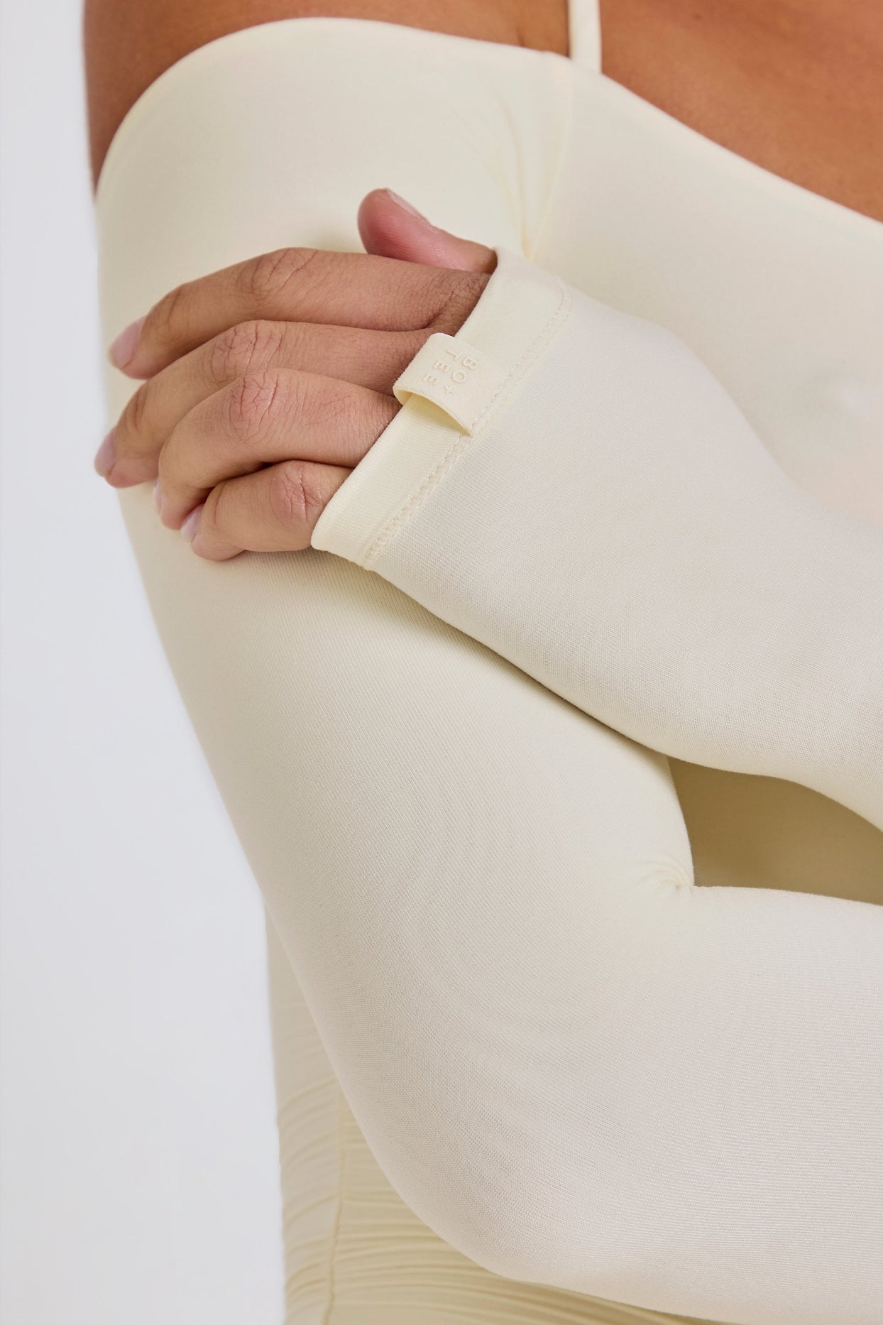Soft Jersey Off-Shoulder Halterneck Longline Top in Cream - 5