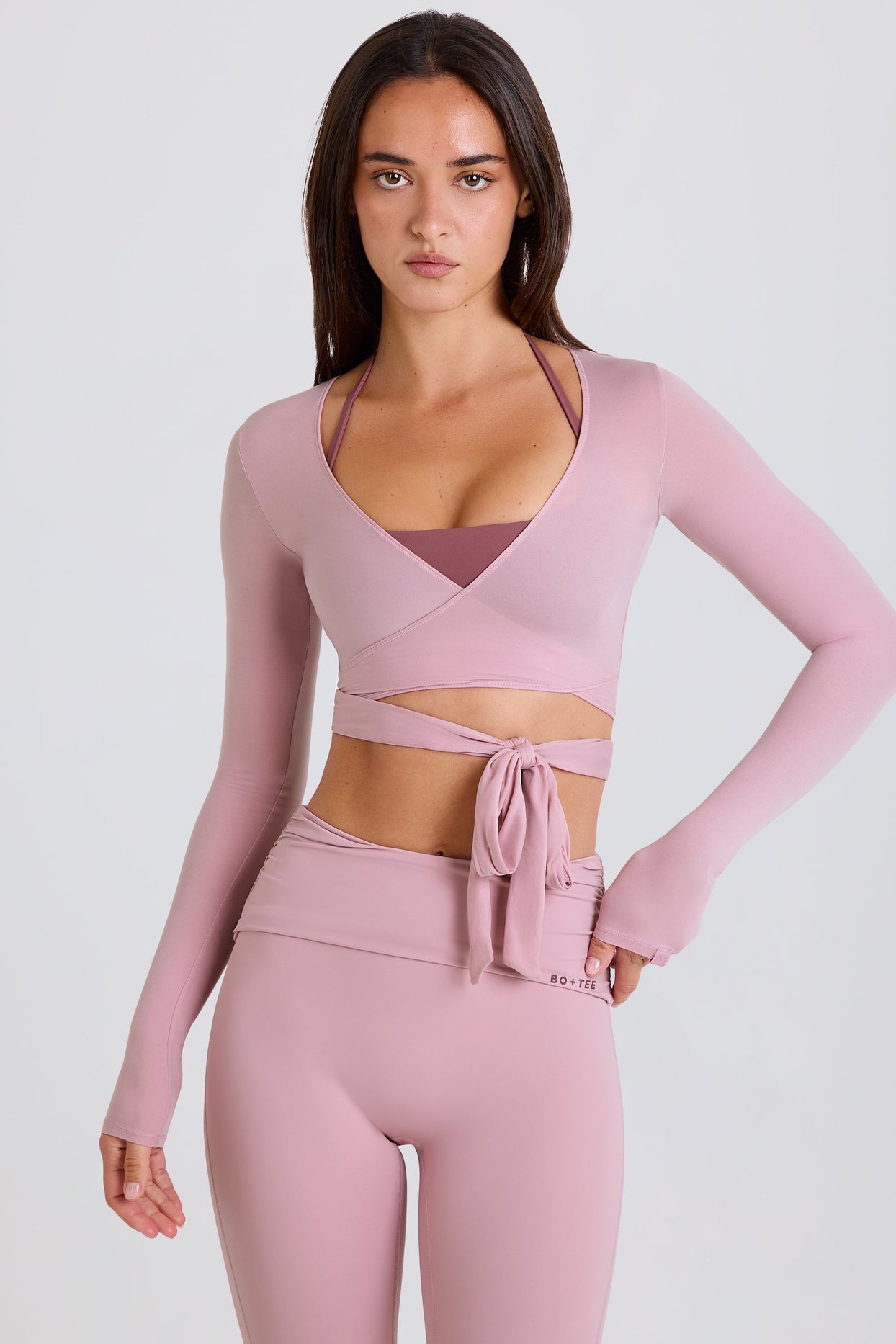 Soft Jersey Wrap Crop Top in Mauve - 1