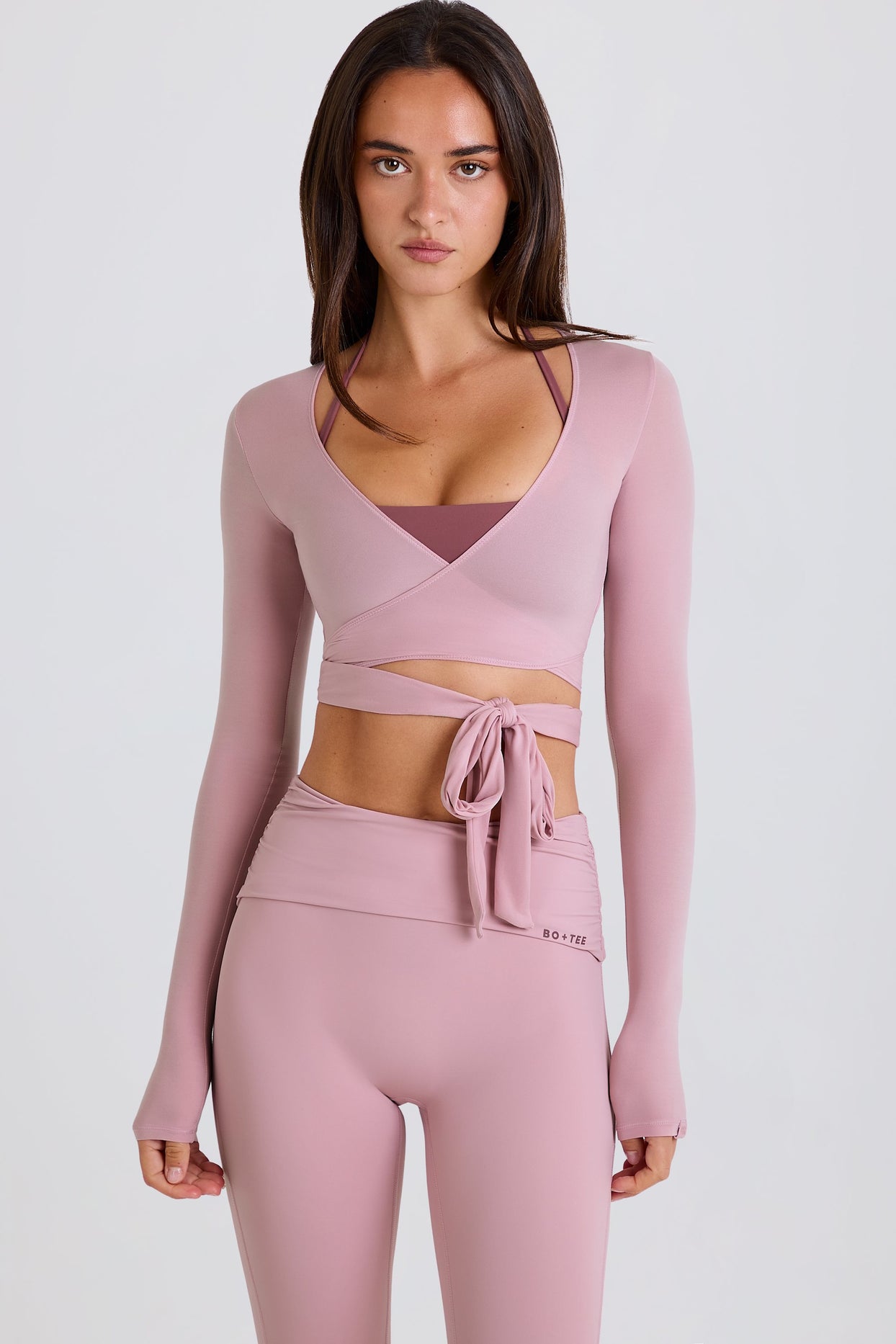 Soft Jersey Wrap Crop Top in Mauve - 3