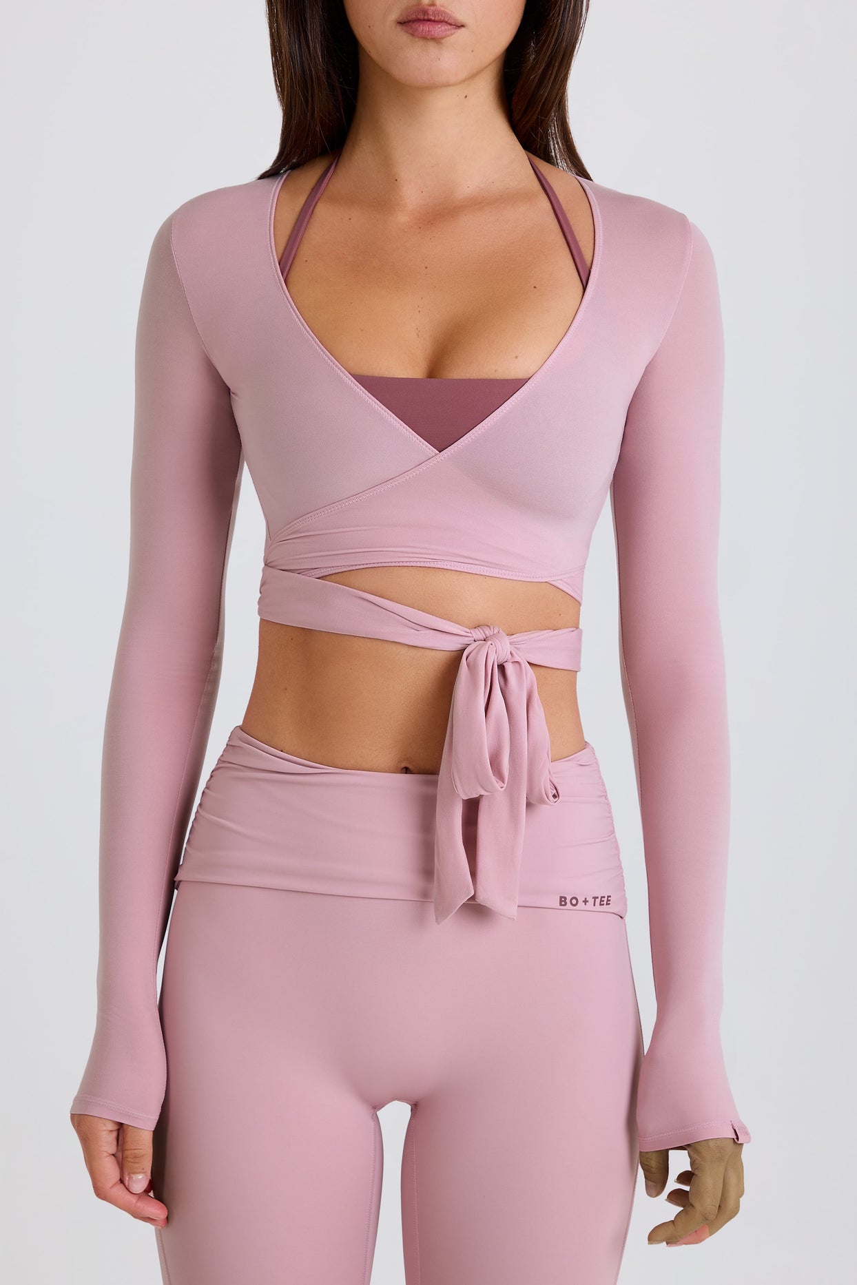 Soft Jersey Wrap Crop Top in Mauve - 5