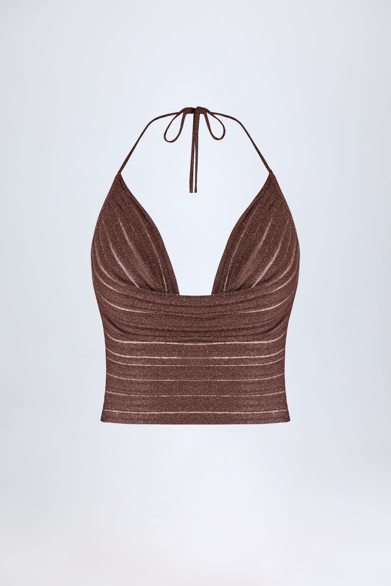 Plunge Halterneck Crop Top in Bronze - 3