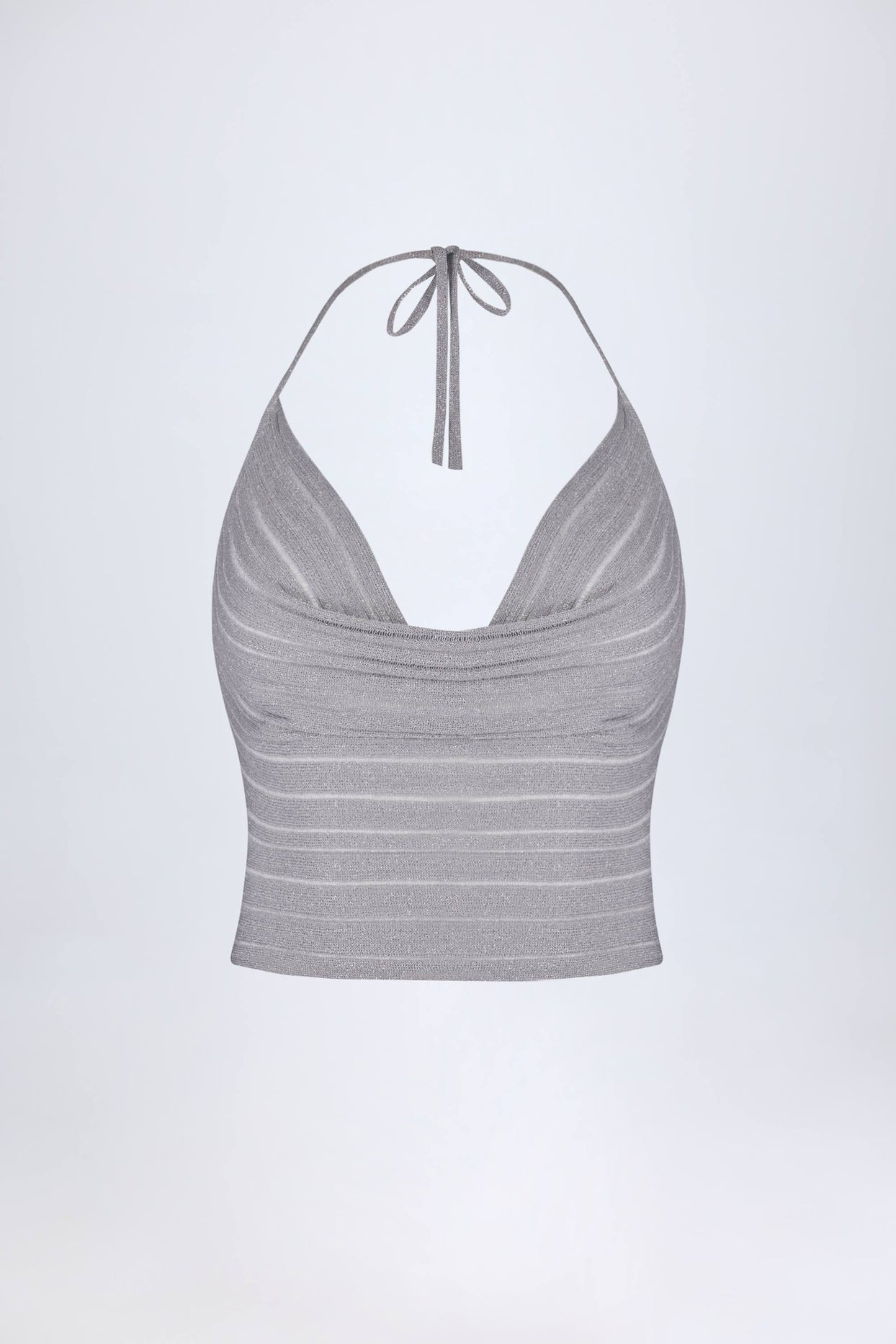Plunge Halterneck Crop Top in Silver - 3