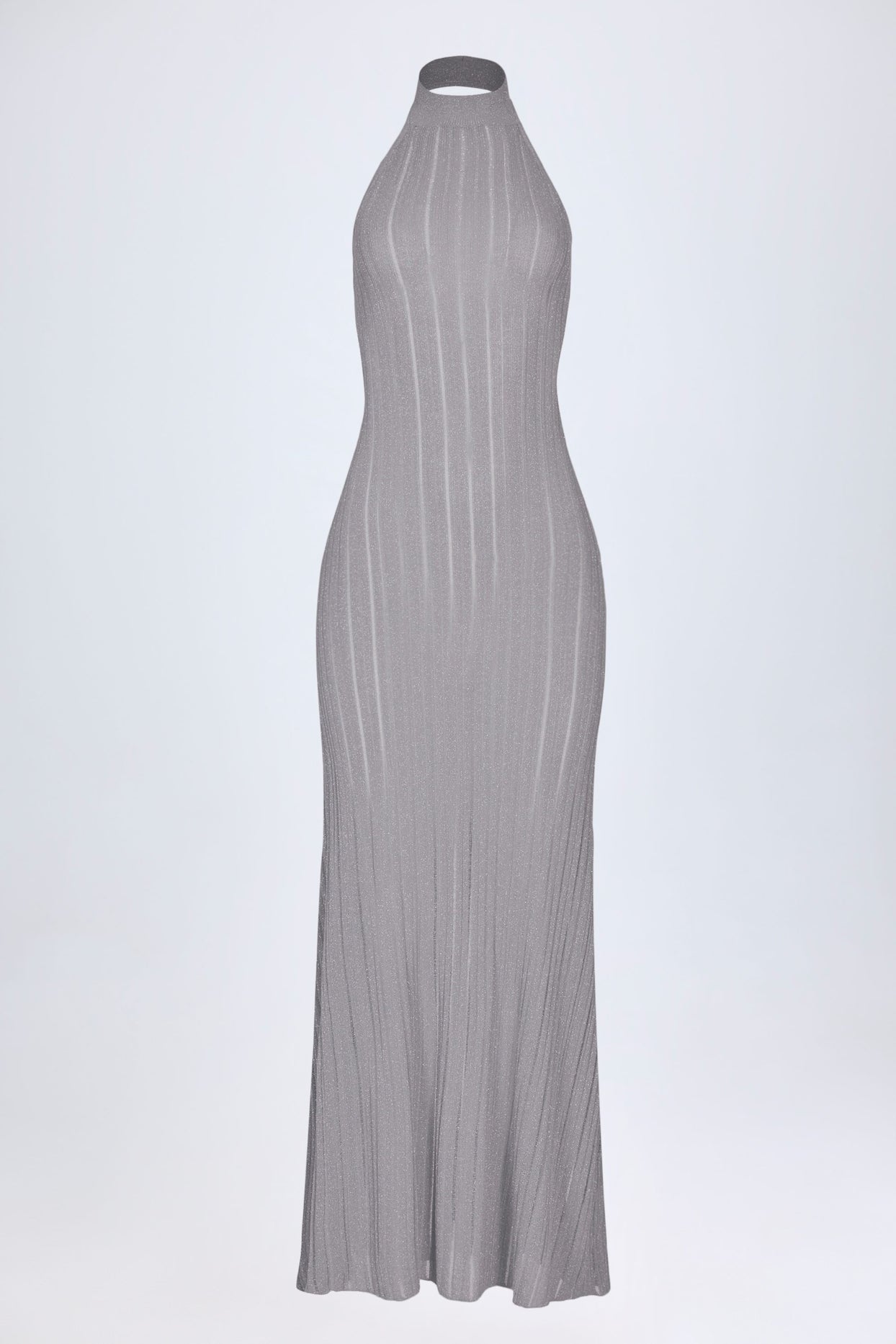Backless Halterneck Maxi Dress in Silver - 3