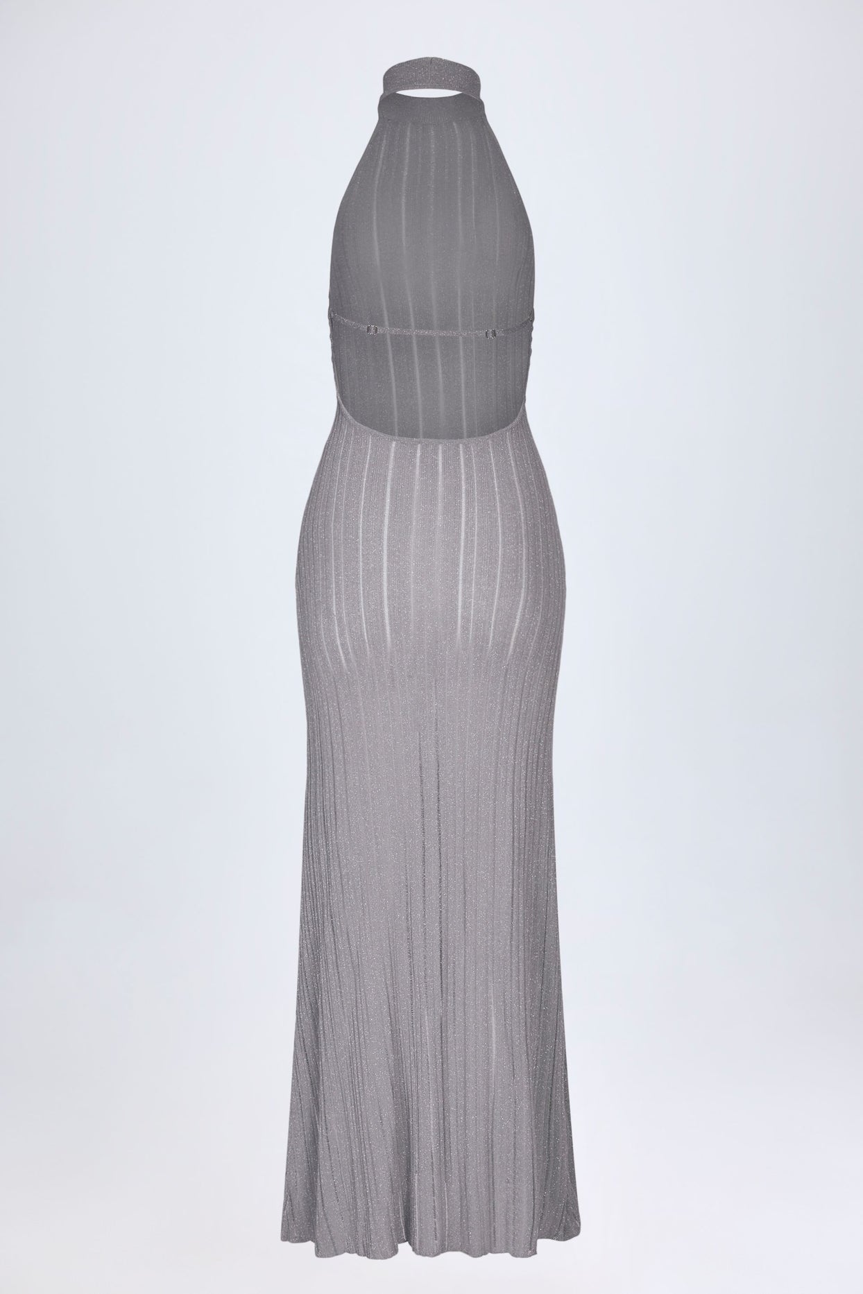 Backless Halterneck Maxi Dress in Silver - 4