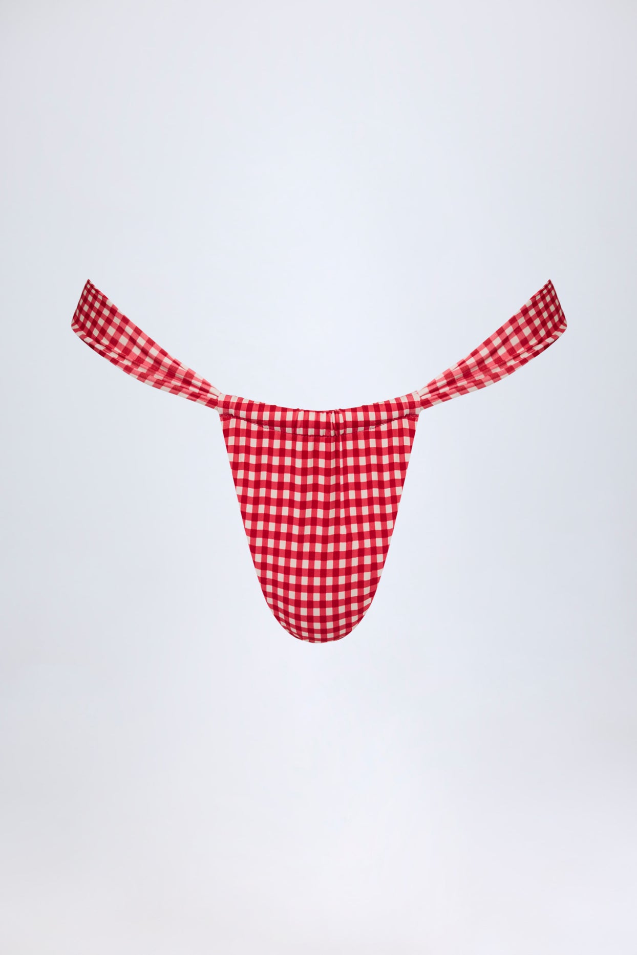 Ruched Thong Bikini Bottoms in Red Gingham - 3