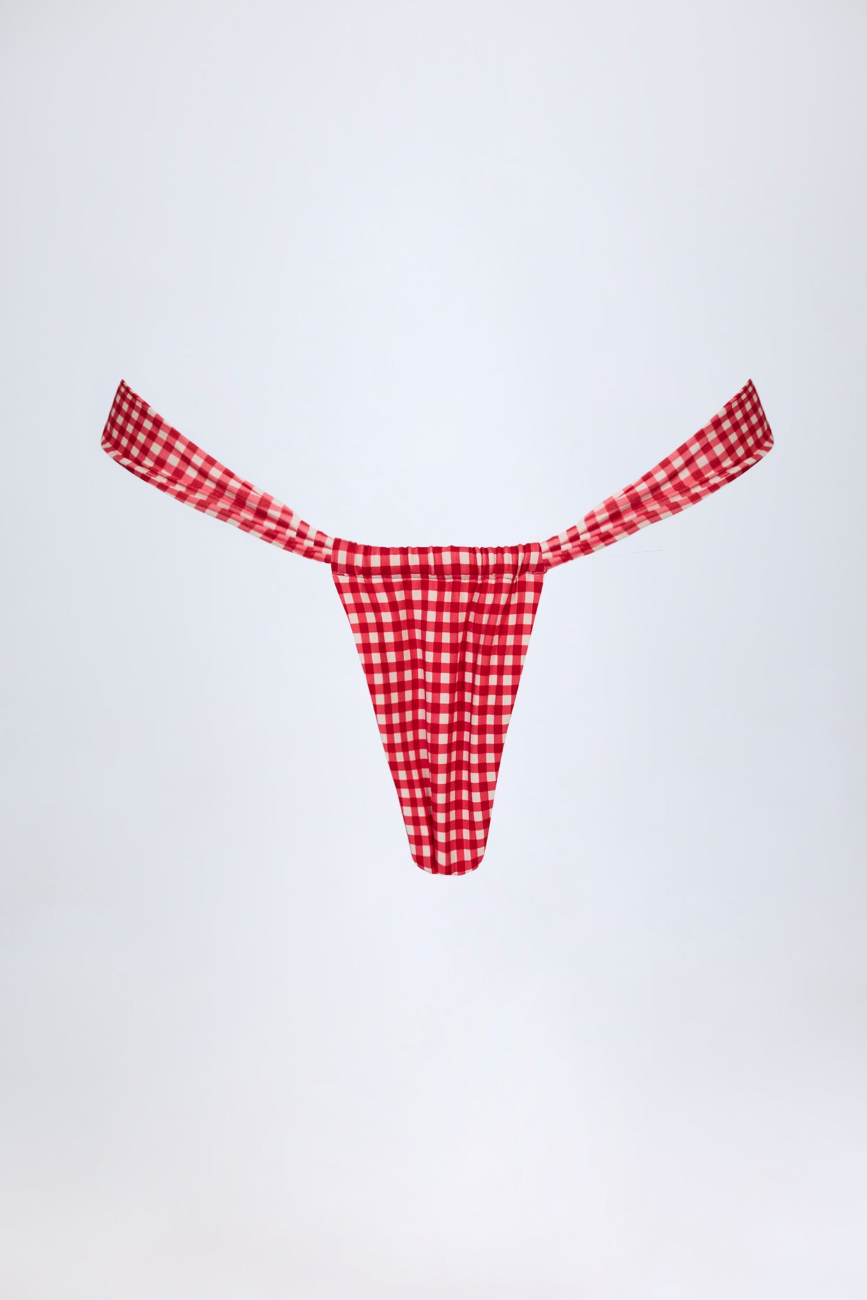 Ruched Thong Bikini Bottoms in Red Gingham - 4