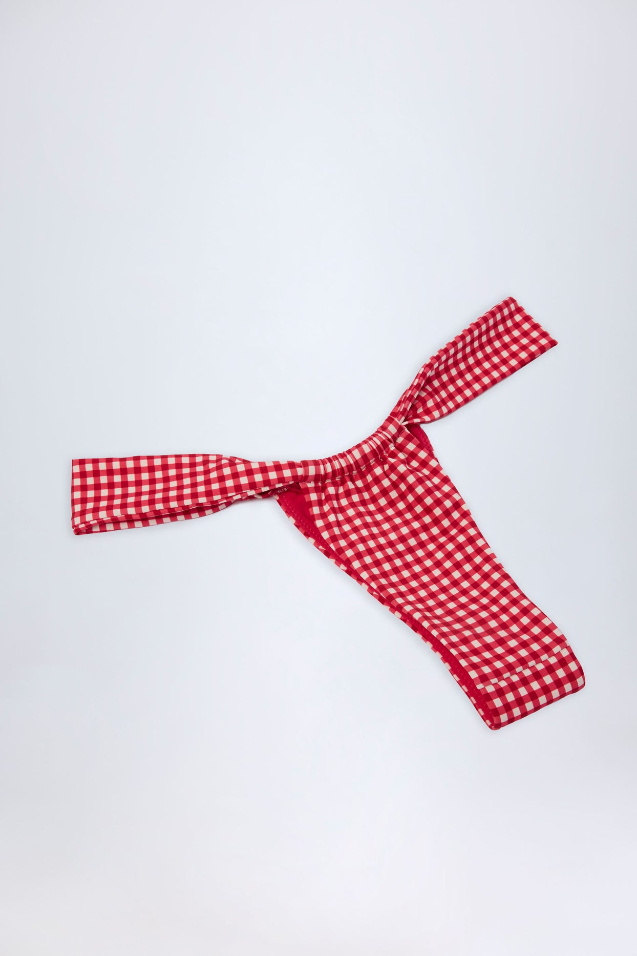 Ruched Thong Bikini Bottoms in Red Gingham - 5