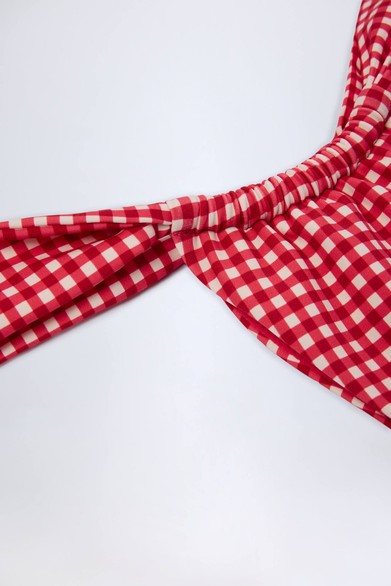 Ruched Thong Bikini Bottoms in Red Gingham - 6