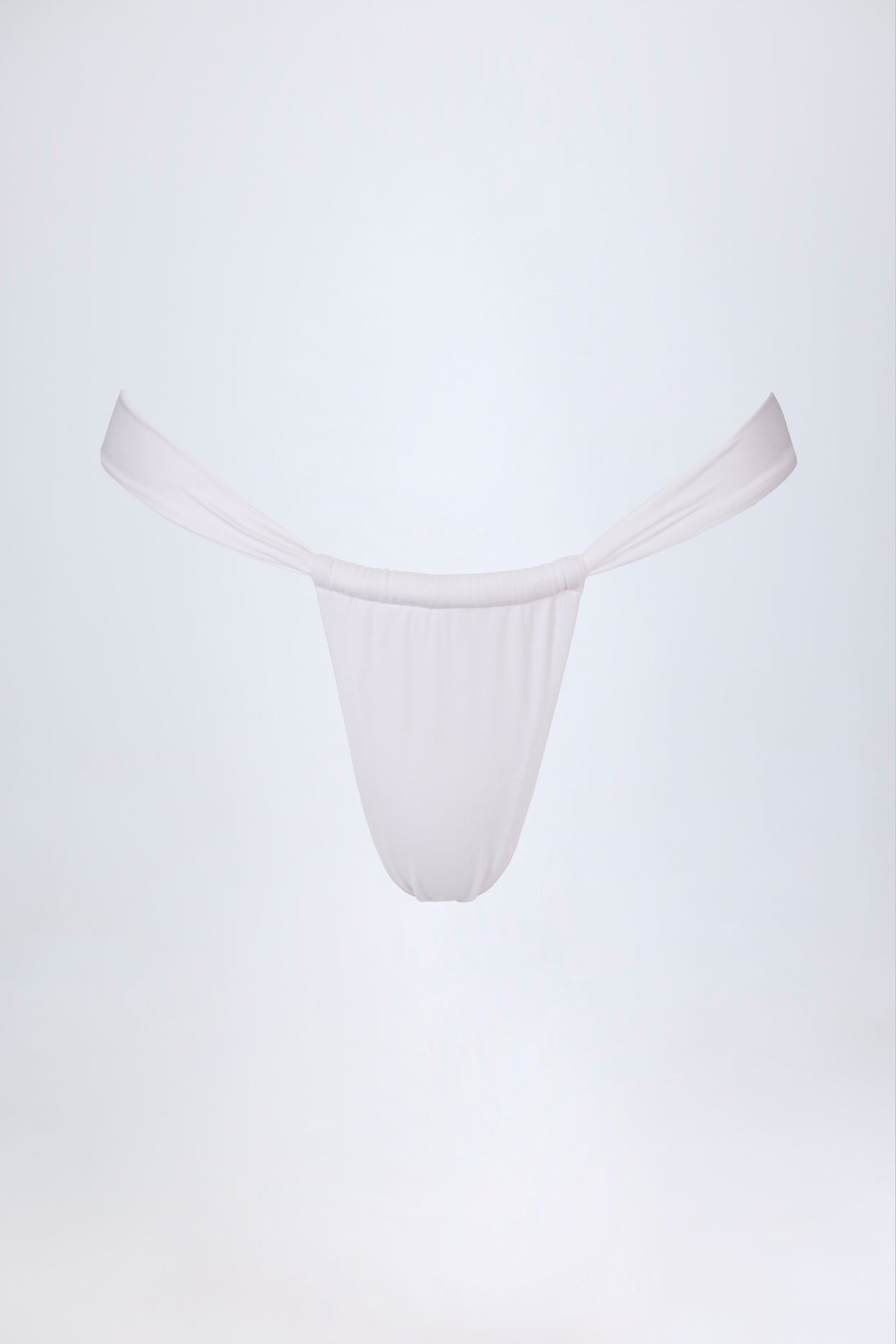 Ruched Thong Bikini Bottoms in White - 3