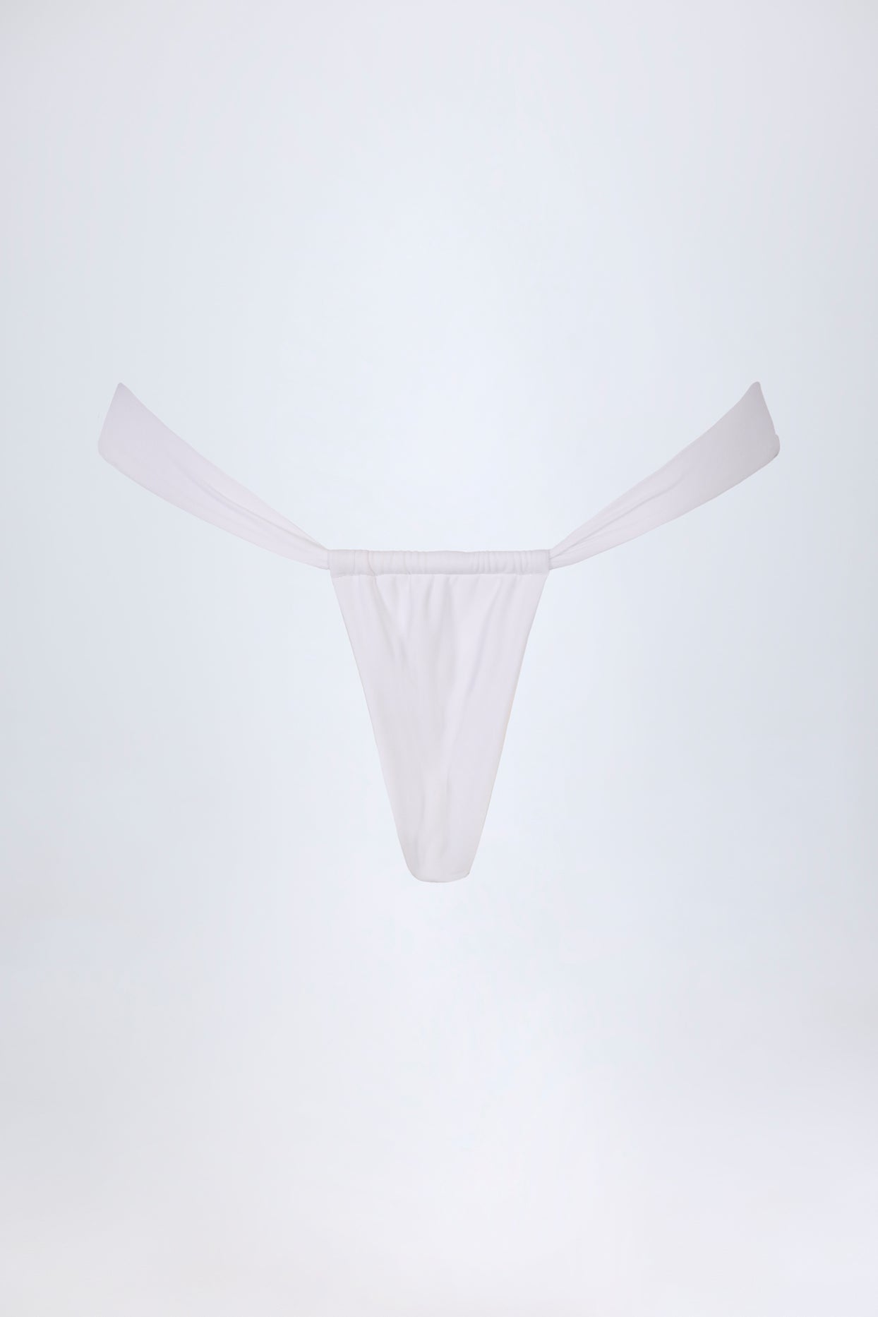 Ruched Thong Bikini Bottoms in White - 4