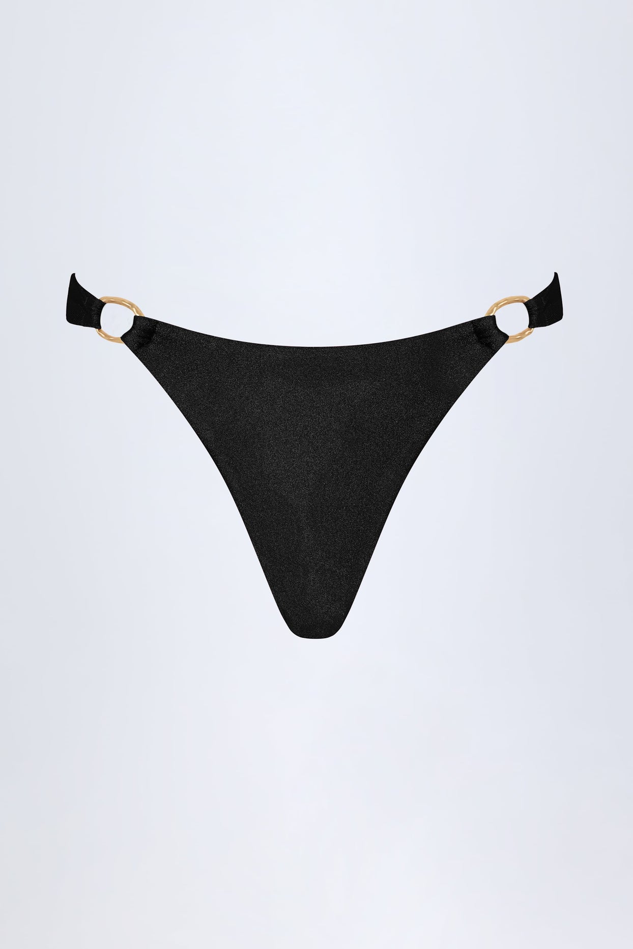 Hardware-Detail Thong Bikini Bottoms in Black - 3