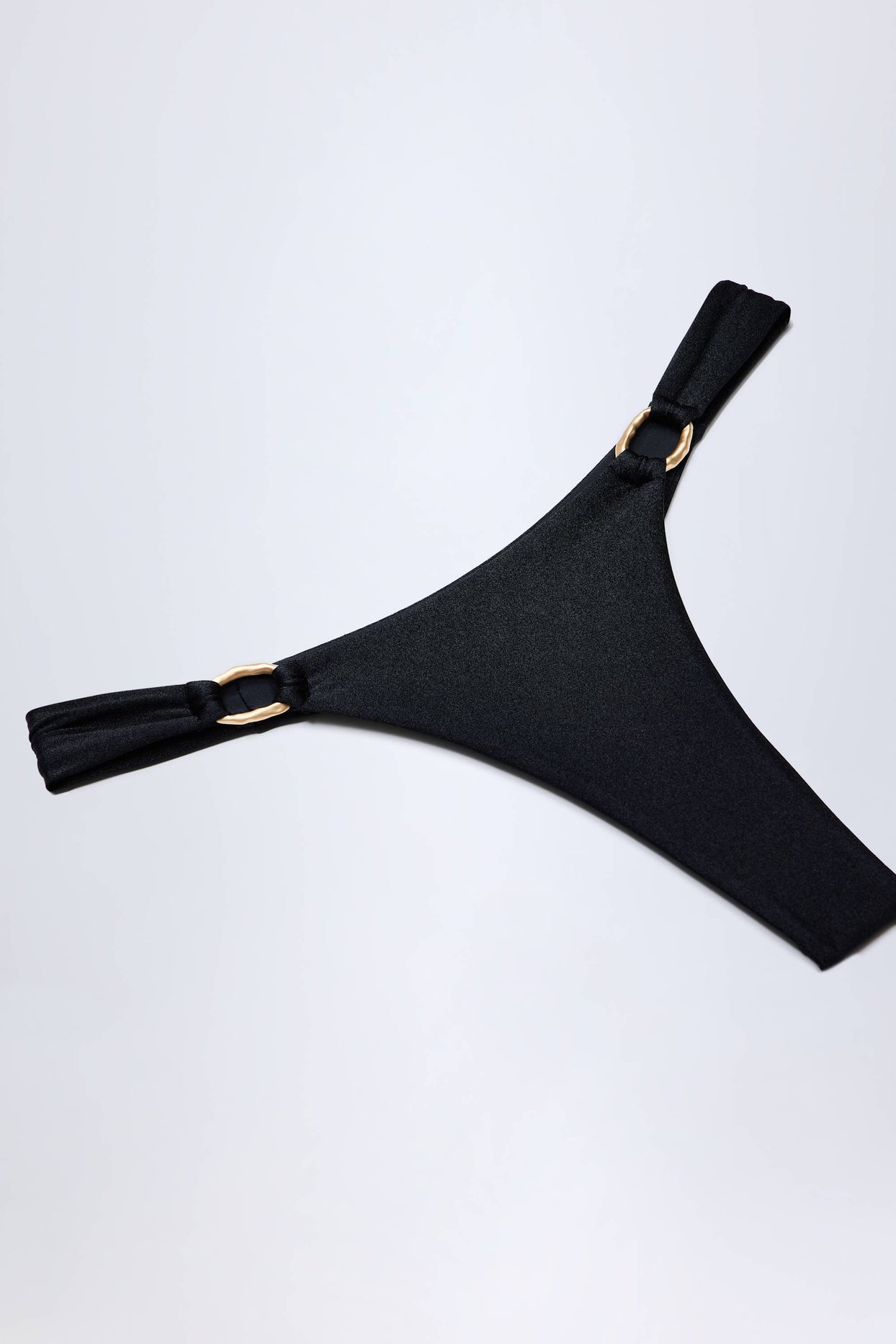 Hardware-Detail Thong Bikini Bottoms in Black - 6