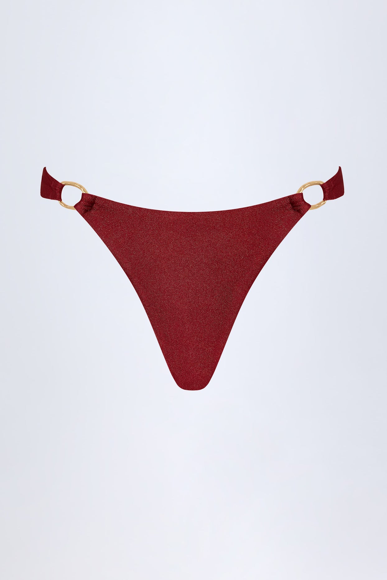 Hardware-Detail Thong Bikini Bottoms in Dark Cherry - 3