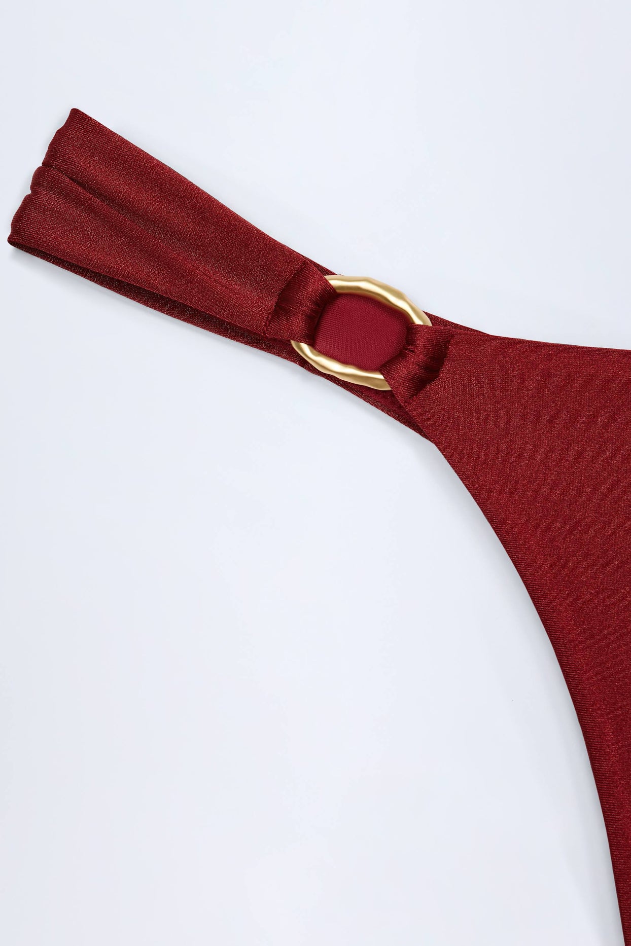 Hardware-Detail Thong Bikini Bottoms in Dark Cherry - 5
