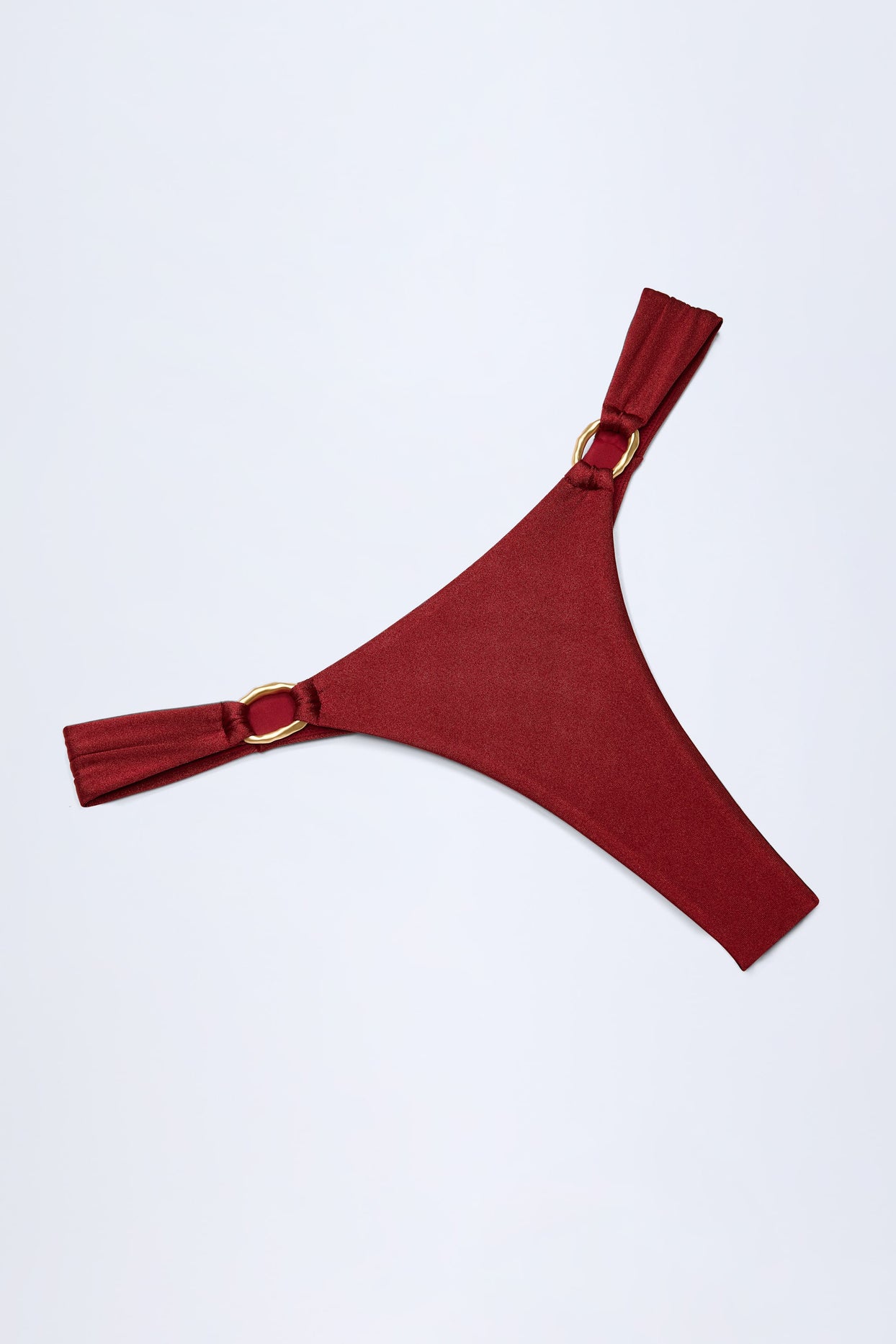 Hardware-Detail Thong Bikini Bottoms in Dark Cherry - 6
