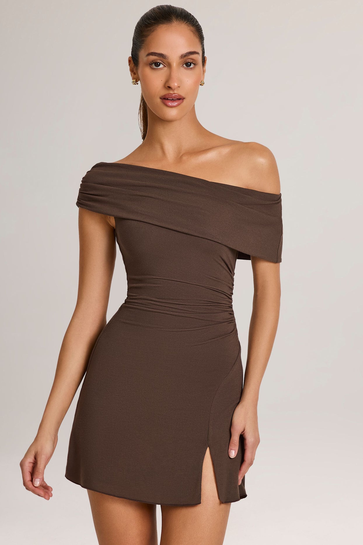 Modal Asymmetric A-Line Mini Dress in Chocolate Brown - 5