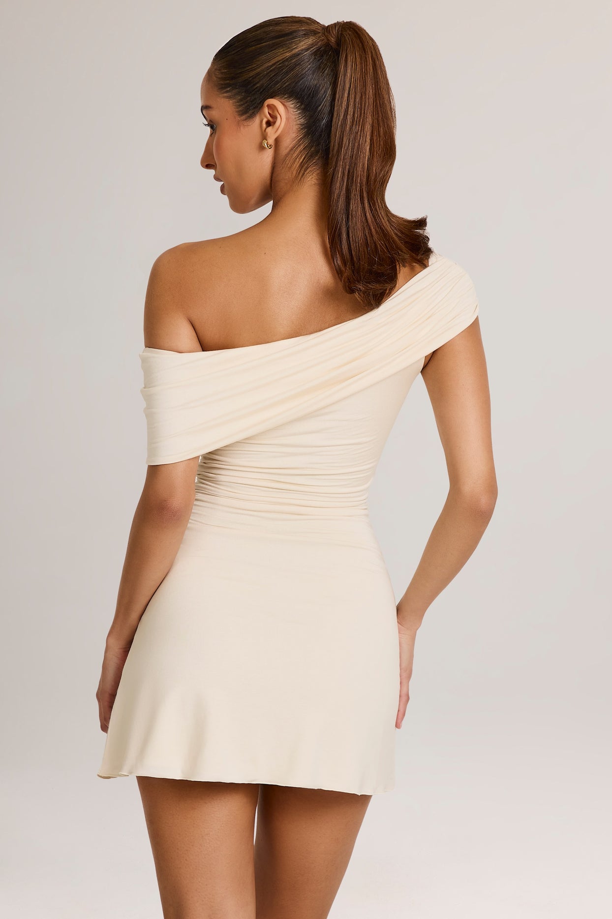 Modal Asymmetric A-Line Mini Dress in Ivory - 2