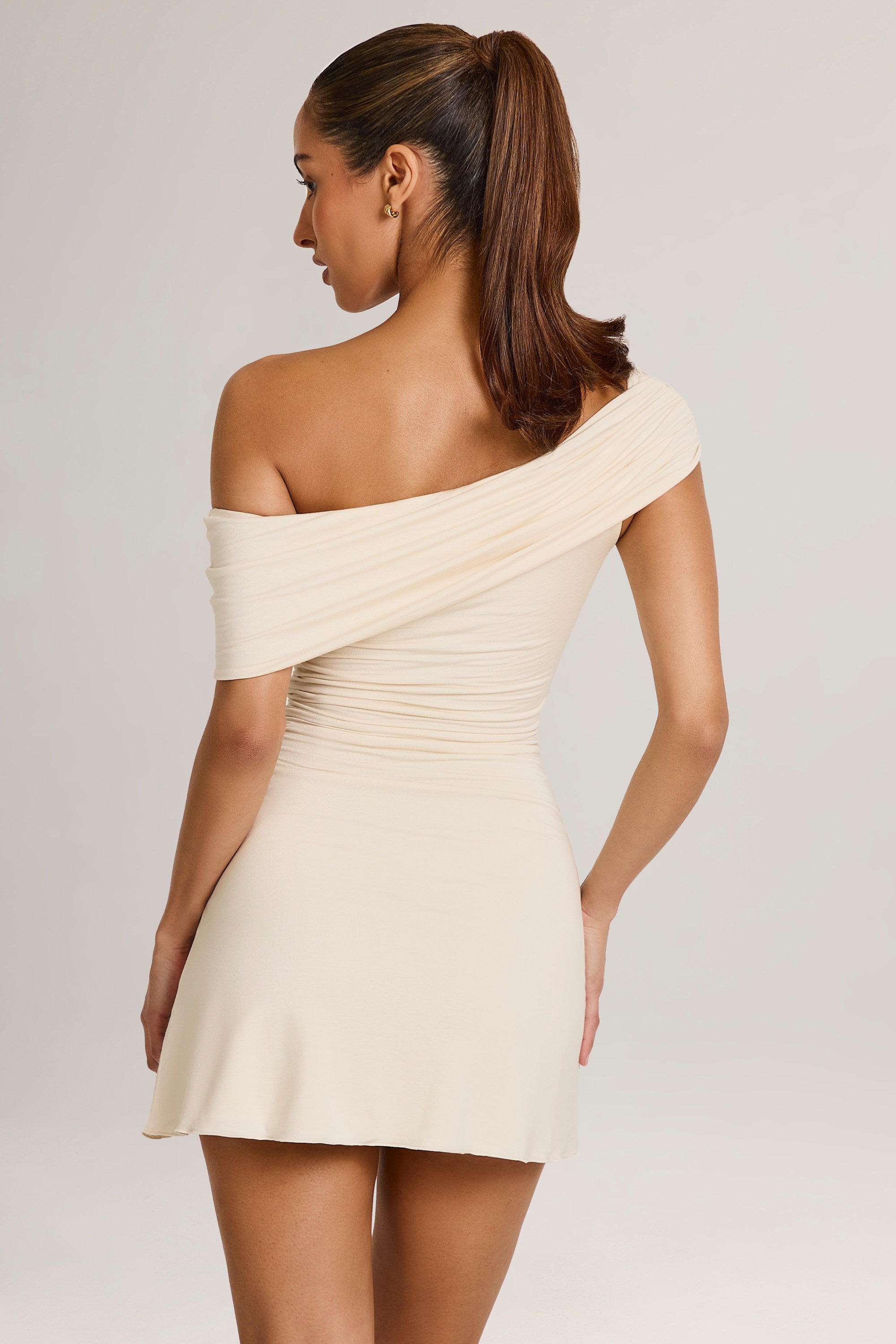 Modal Asymmetric A-Line Mini Dress in Ivory - 2