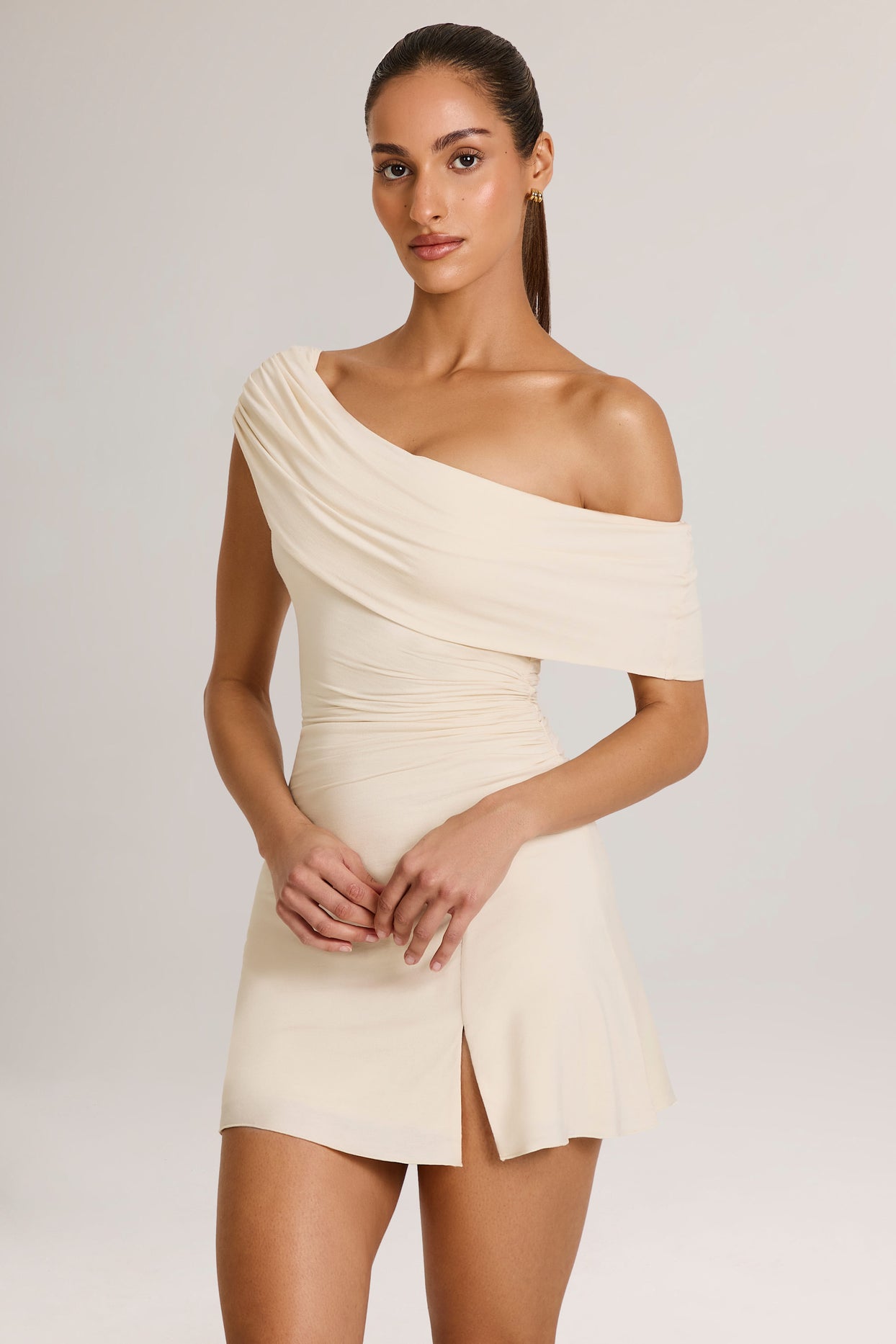 Modal Asymmetric A-Line Mini Dress in Ivory - 4