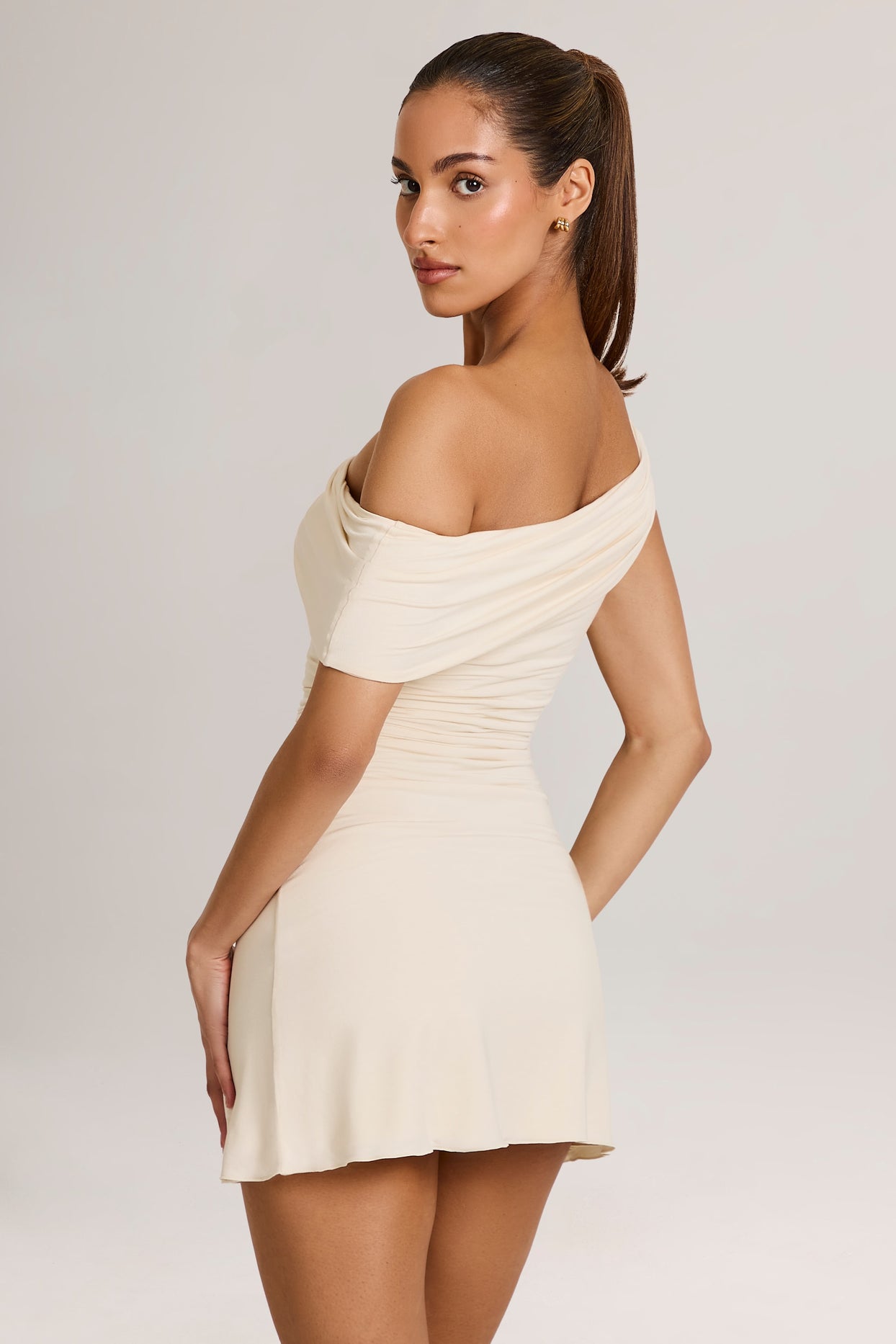 Modal Asymmetric A-Line Mini Dress in Ivory - 7