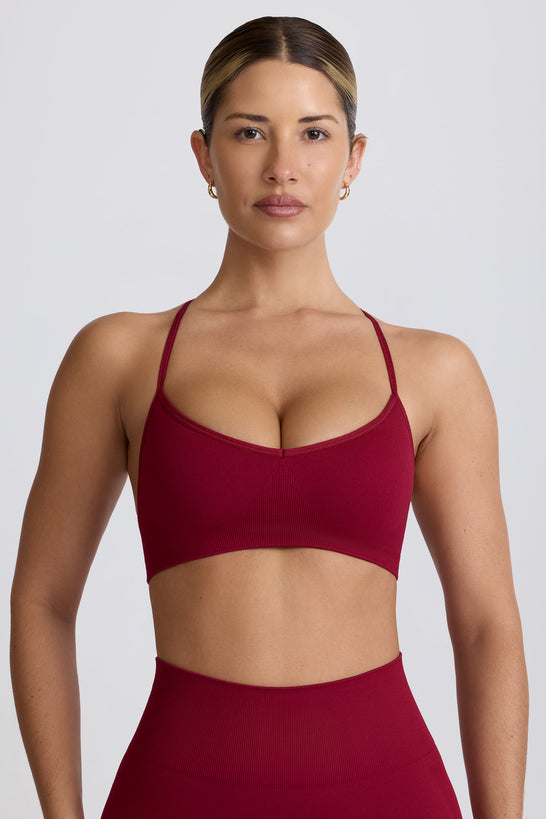 Super Sculpt Seamless Cross-Back Sports Bra in Burgundy