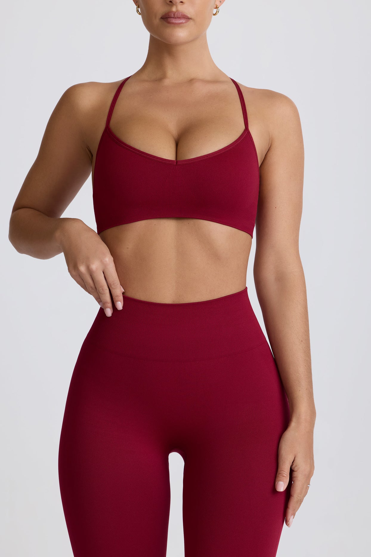 Super Sculpt Seamless Cross-Back Sports Bra in Burgundy - 5